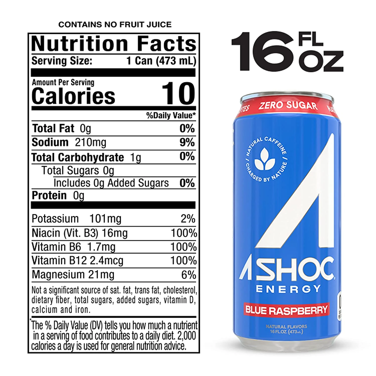 A SHOC Energy Drink, Blue Raspberry, 16oz (Pack of 12) - Image 2