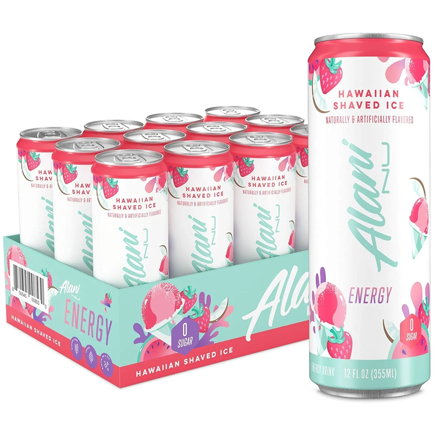 Alani Nu Sugar-Free Energy Drink, Hawaiian Shaved Ice, 12oz (Pack of 12)