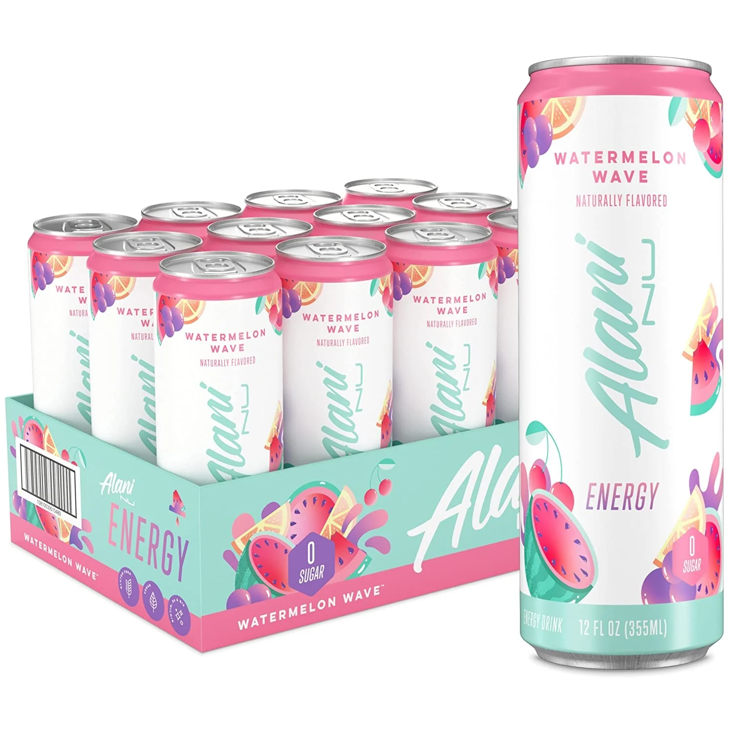 Alani Nu Sugar-Free Energy Drink, Watermelon Wave, 12oz (Pack of 12)