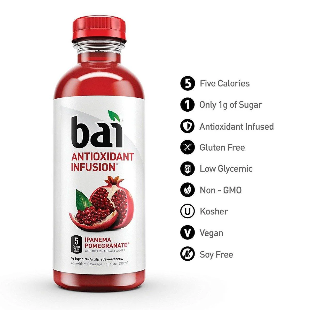 Bai Flavored Water, Ipanema Pomegranate, Antioxidant Infused Drinks, 18 fl oz (Pack of 12) - Image 3