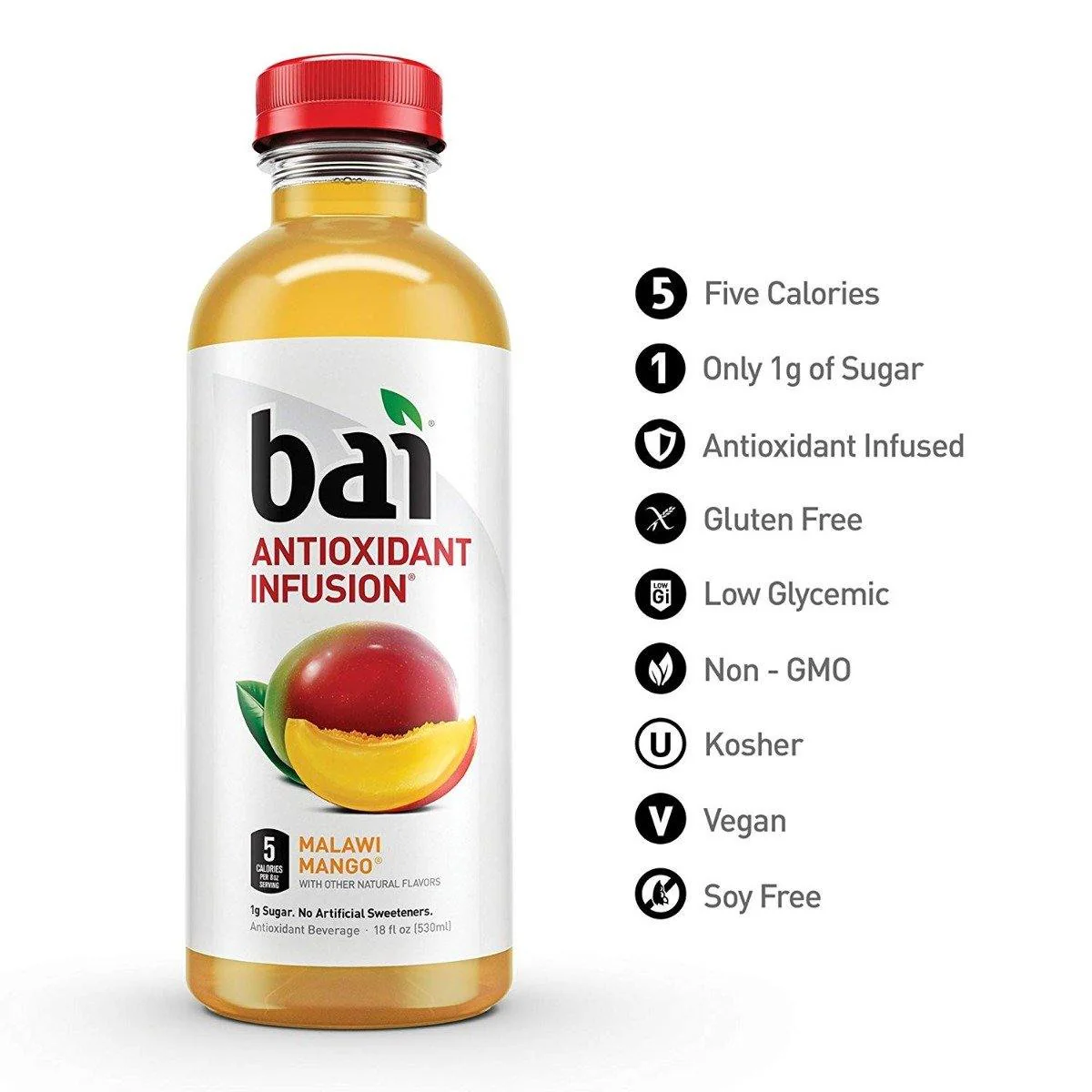 Bai Flavored Water, Malawi Mango, Antioxidant Infused Drinks, 18 fl oz (Pack of 12) - Image 3