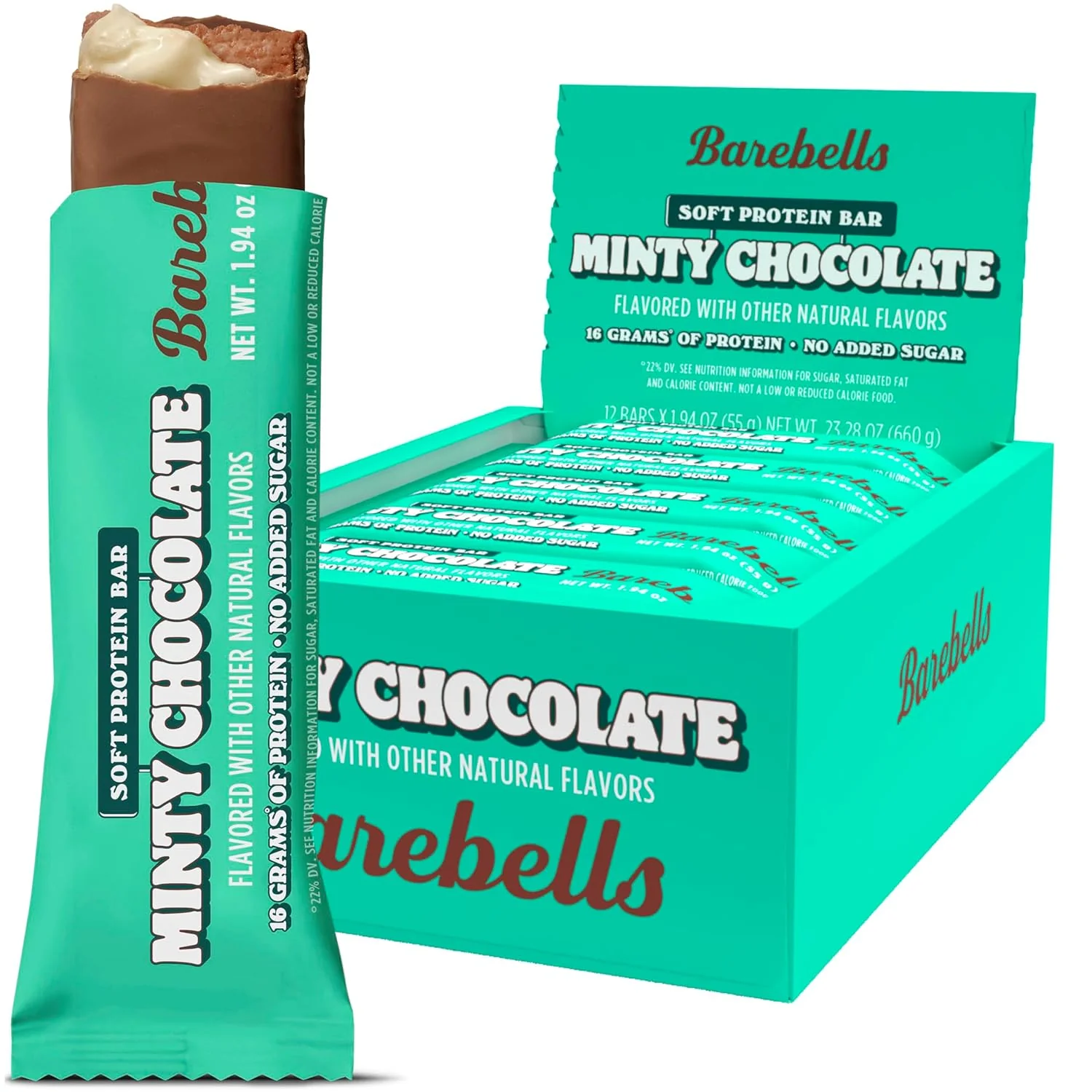 Barebells 16g Soft Protein Bars, Minty Chocolate, 1.94oz (Pack of 12)