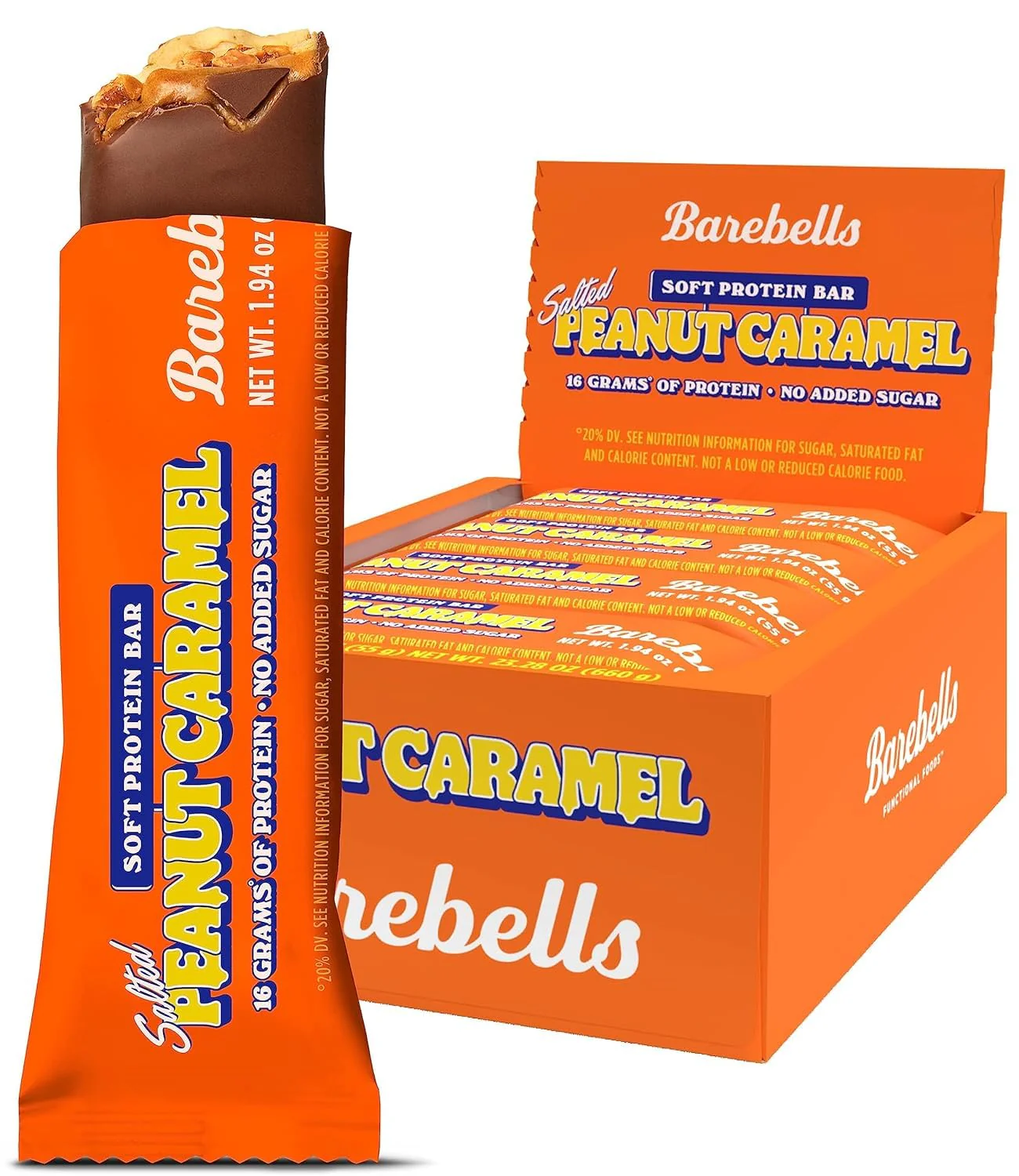 Barebells 16g Soft Protein Bars, Salted Peanut Caramel, 1.94oz (Pack of 12)