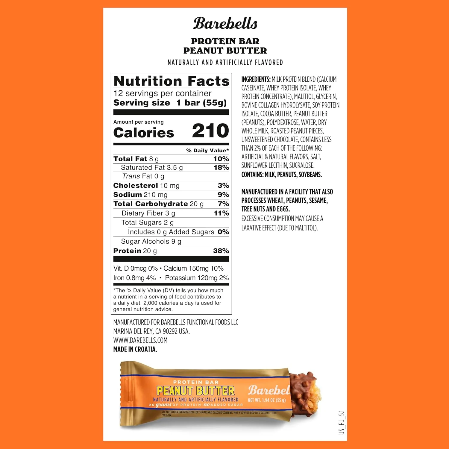 Barebells 20g Protein Bars, Peanut Butter, 1.94oz (Pack of 12) - Image 2