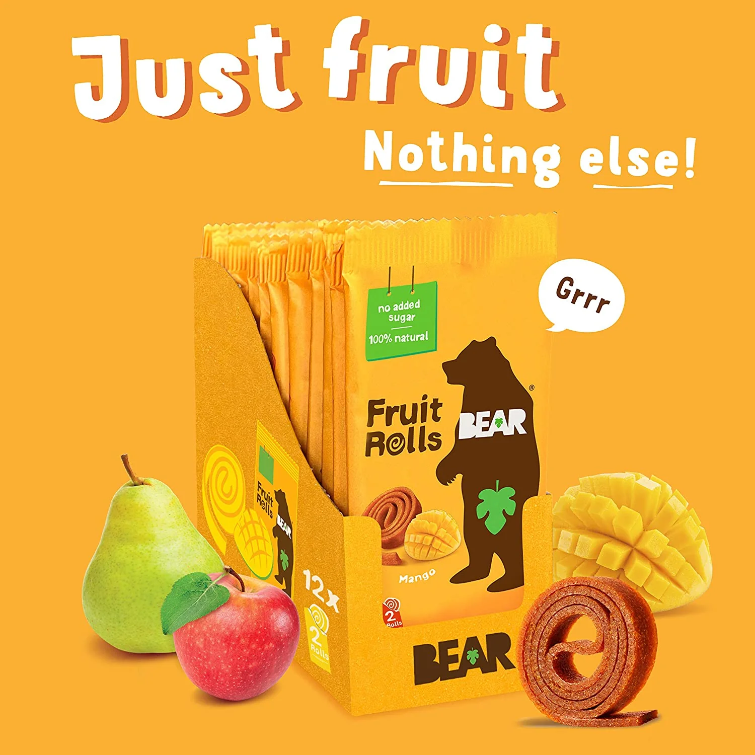 BEAR Real Fruit Snack Rolls, Mango, 0.7oz (Pack of 12) - Image 3