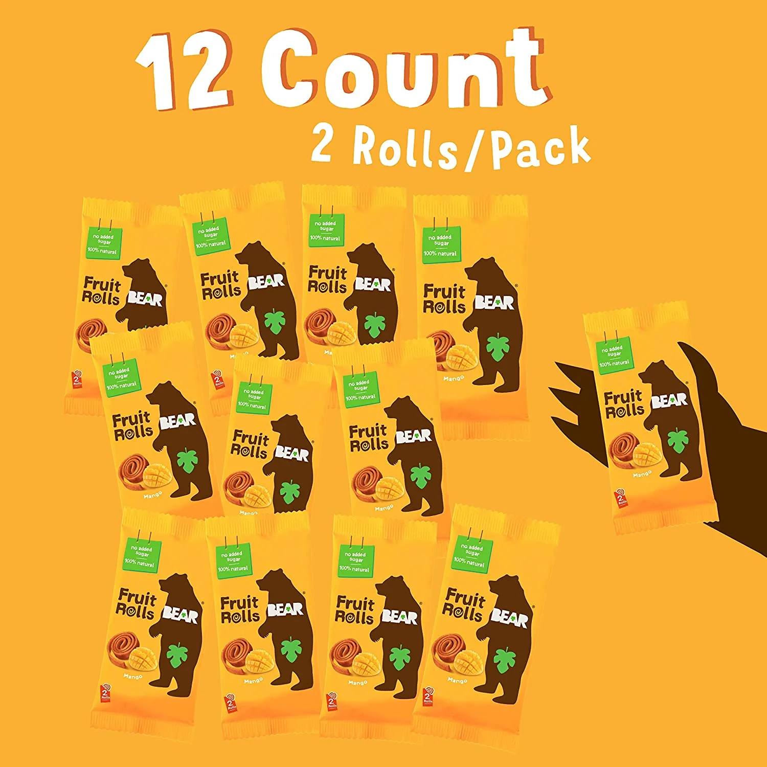 BEAR Real Fruit Snack Rolls, Mango, 0.7oz (Pack of 12) - Image 4