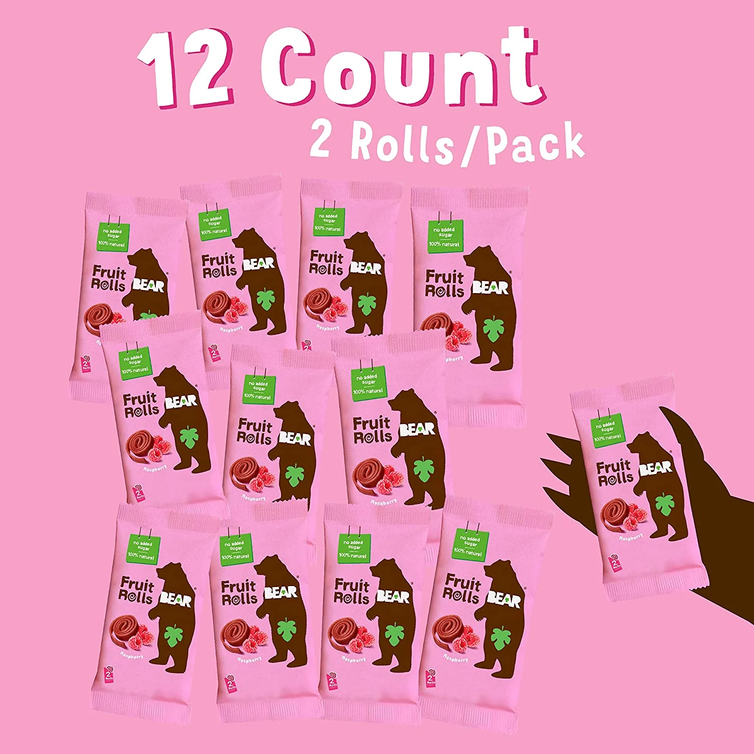 BEAR Real Fruit Snack Rolls, Raspberry, 0.7oz (Pack of 12) - Image 3