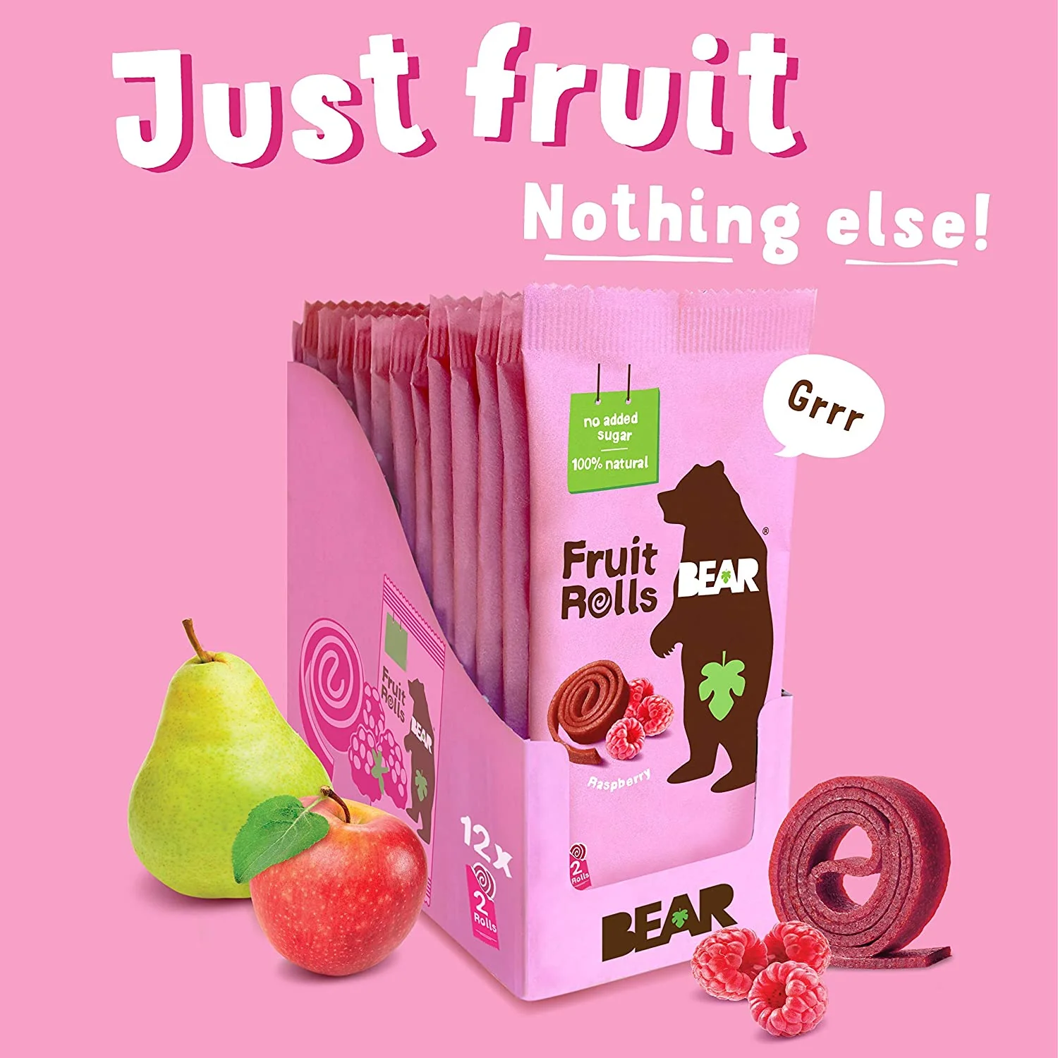 BEAR Real Fruit Snack Rolls, Raspberry, 0.7oz (Pack of 12) - Image 4