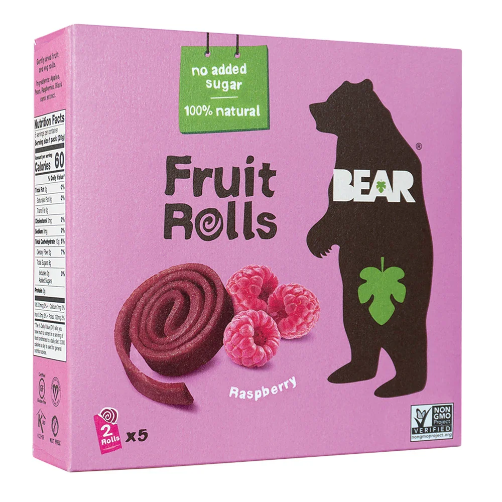 BEAR Real Fruit Snack Rolls, Raspberry, 3.5oz (Pack of 6)