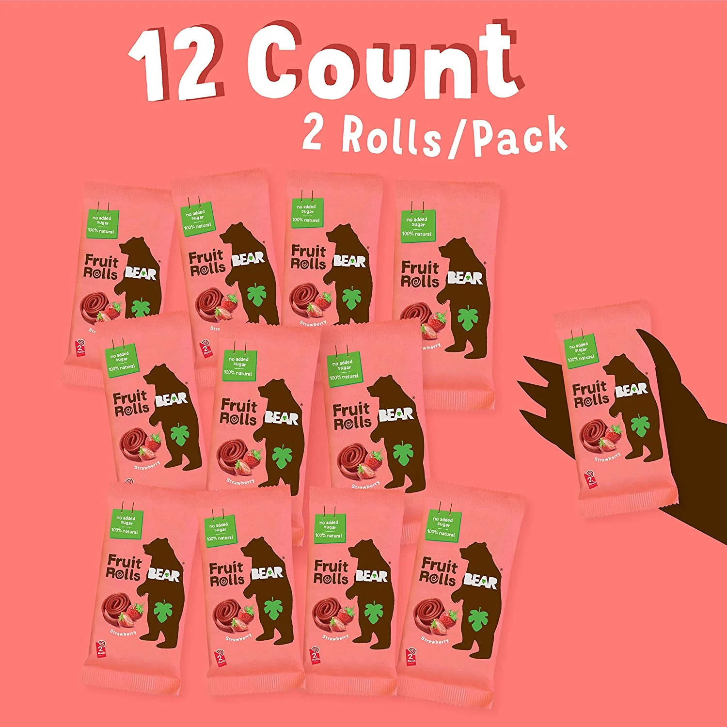 BEAR Real Fruit Snack Rolls, Strawberry, 0.7oz (Pack of 12) - Image 3