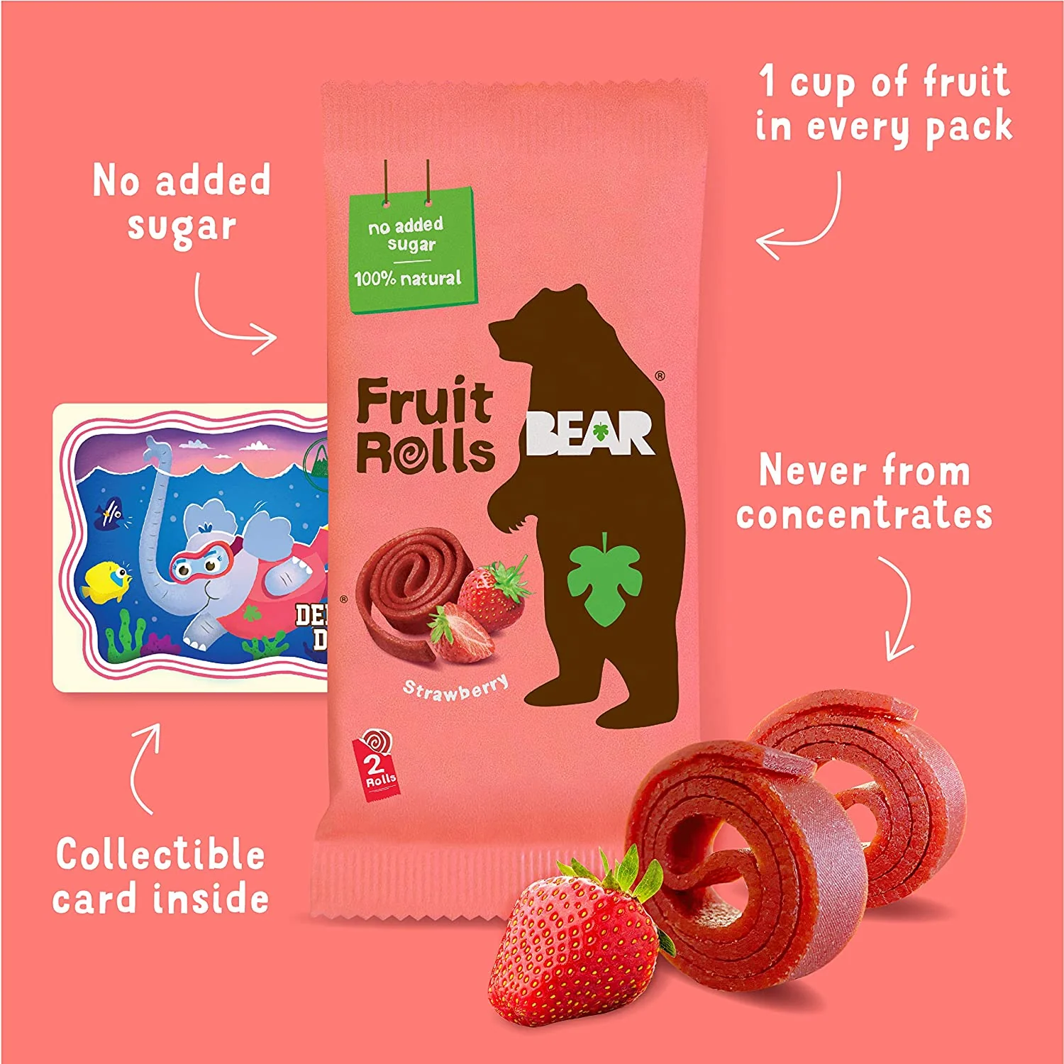 BEAR Real Fruit Snack Rolls, Strawberry, 0.7oz (Pack of 12) - Image 4