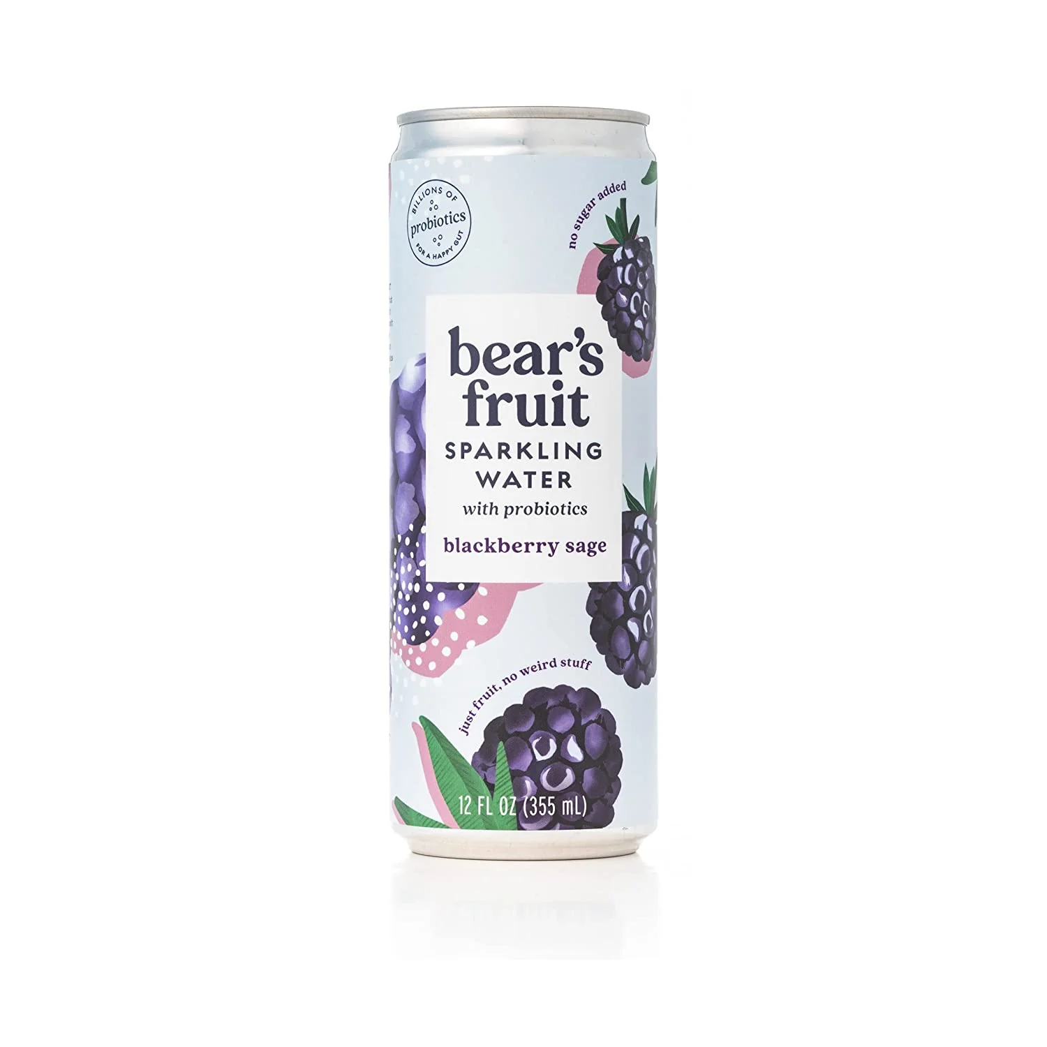 Bear's Fruit Sparkling Water with Probiotics, Blackberry Sage, 12oz (Pack of 12)