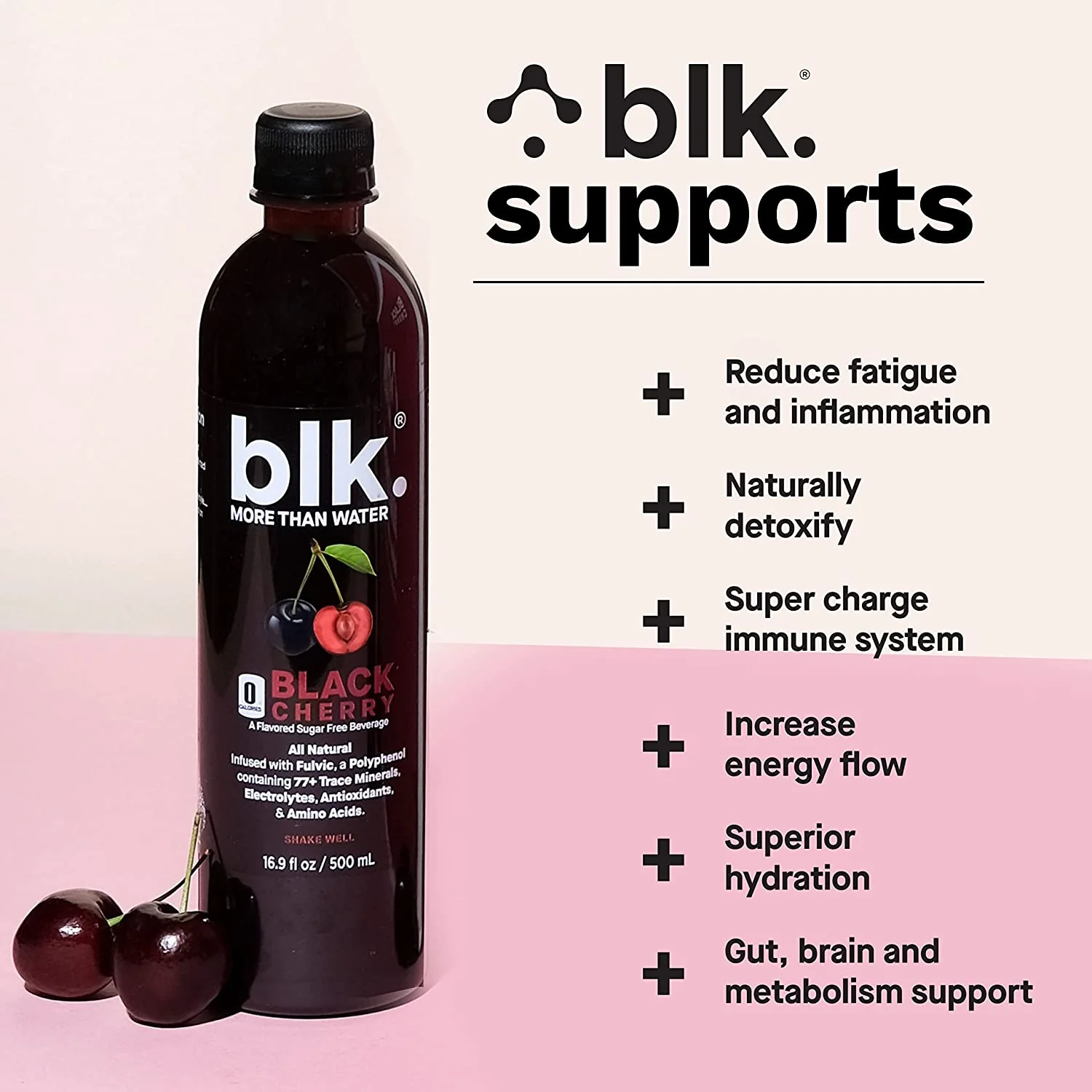 blk. Natural Mineral Alkaline Water, Black Cherry, 16.9oz (Pack of 12) - Image 4