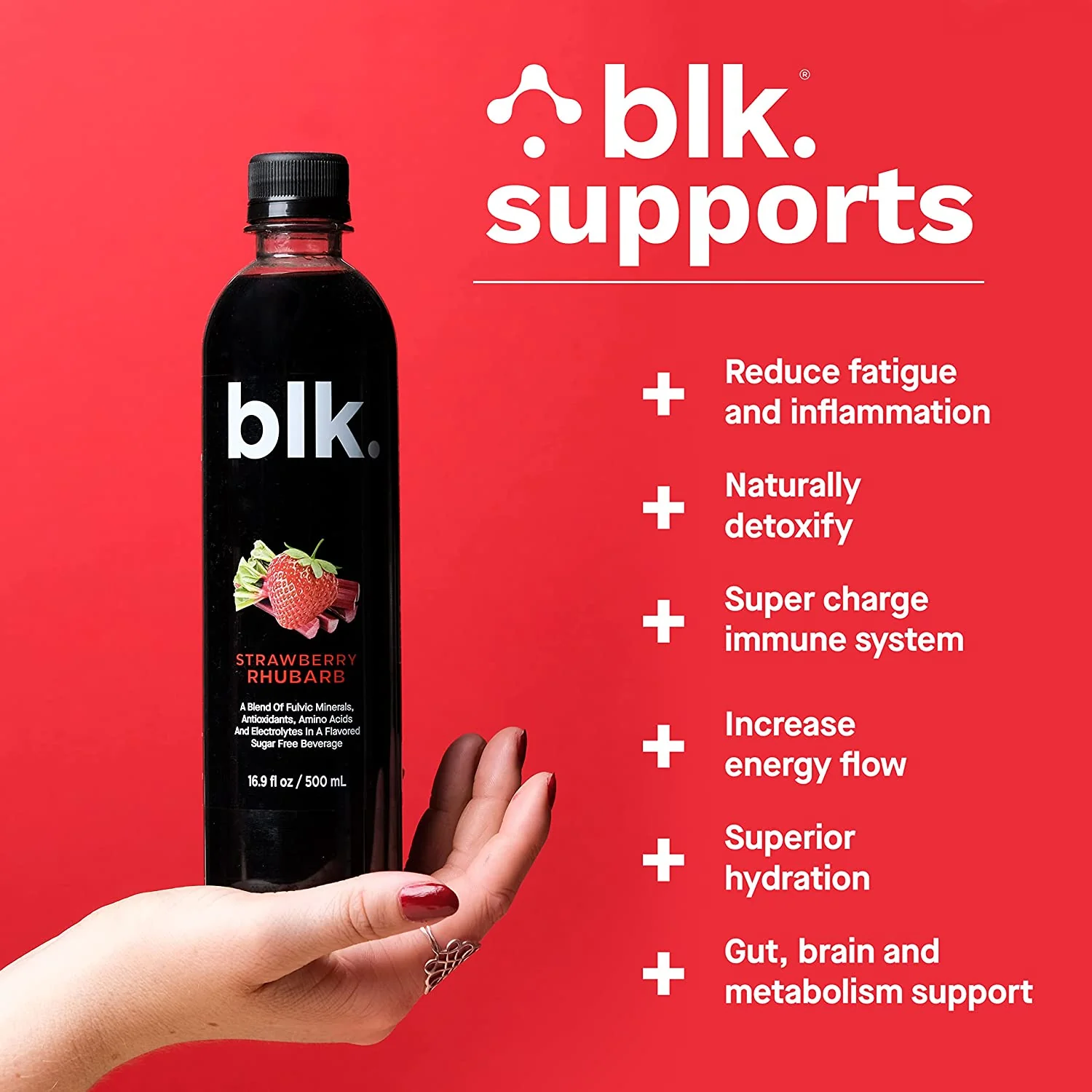 blk. Natural Mineral Alkaline Water, Strawberry Rhubarb, 16.9oz (Pack of 12) - Image 4