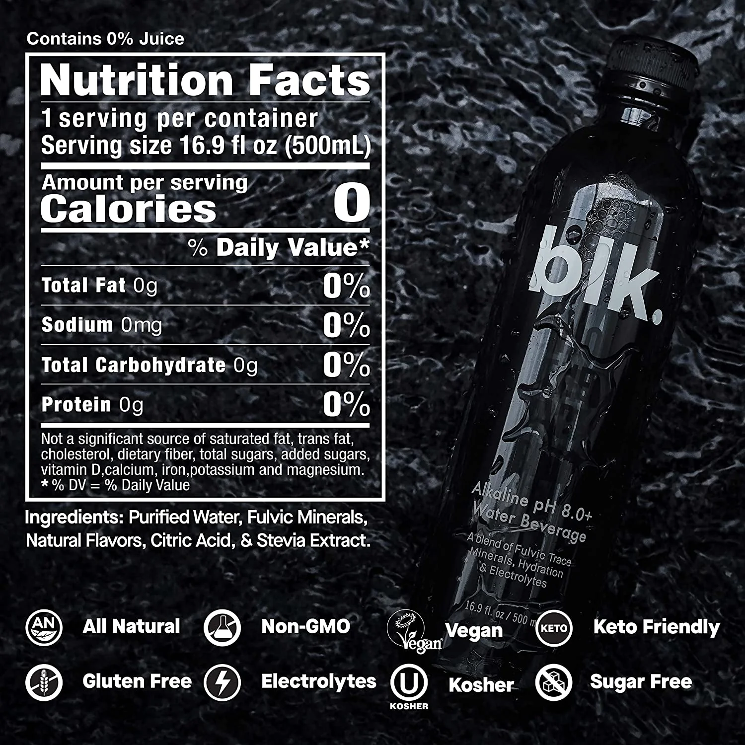 blk. Natural Mineral Alkaline Water, Watermelon, 16.9oz (Pack of 12) - Image 3