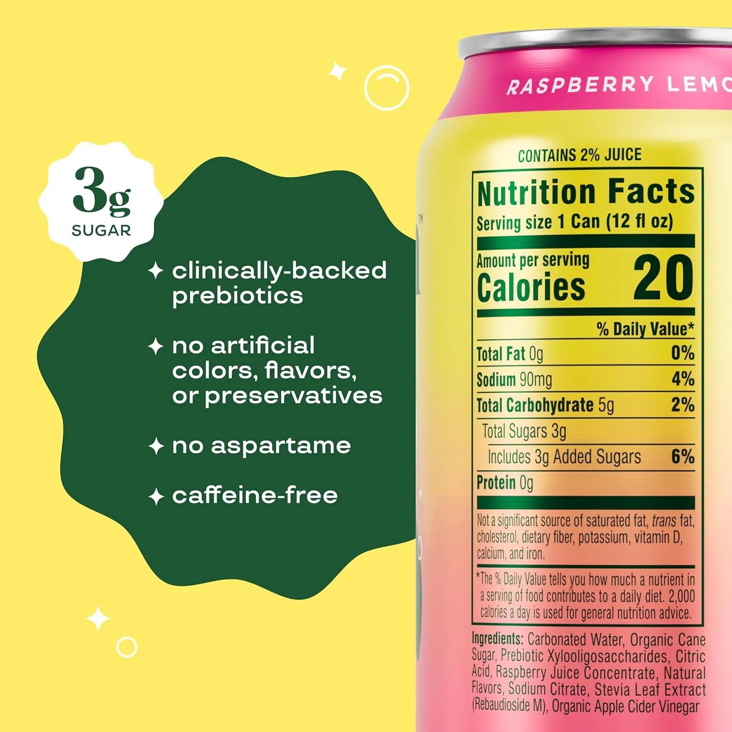 Bloom Pop Prebiotic Soda, Raspberry Lemonade, 12oz (Pack of 12) - Image 2