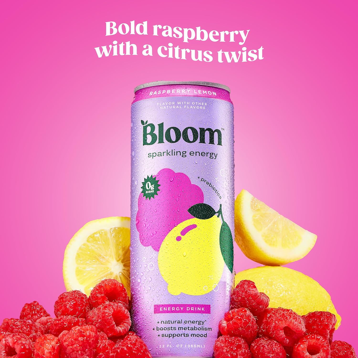 Bloom Sparkling Energy Drink, Raspberry Lemon, 12oz (Pack of 12) - Image 2