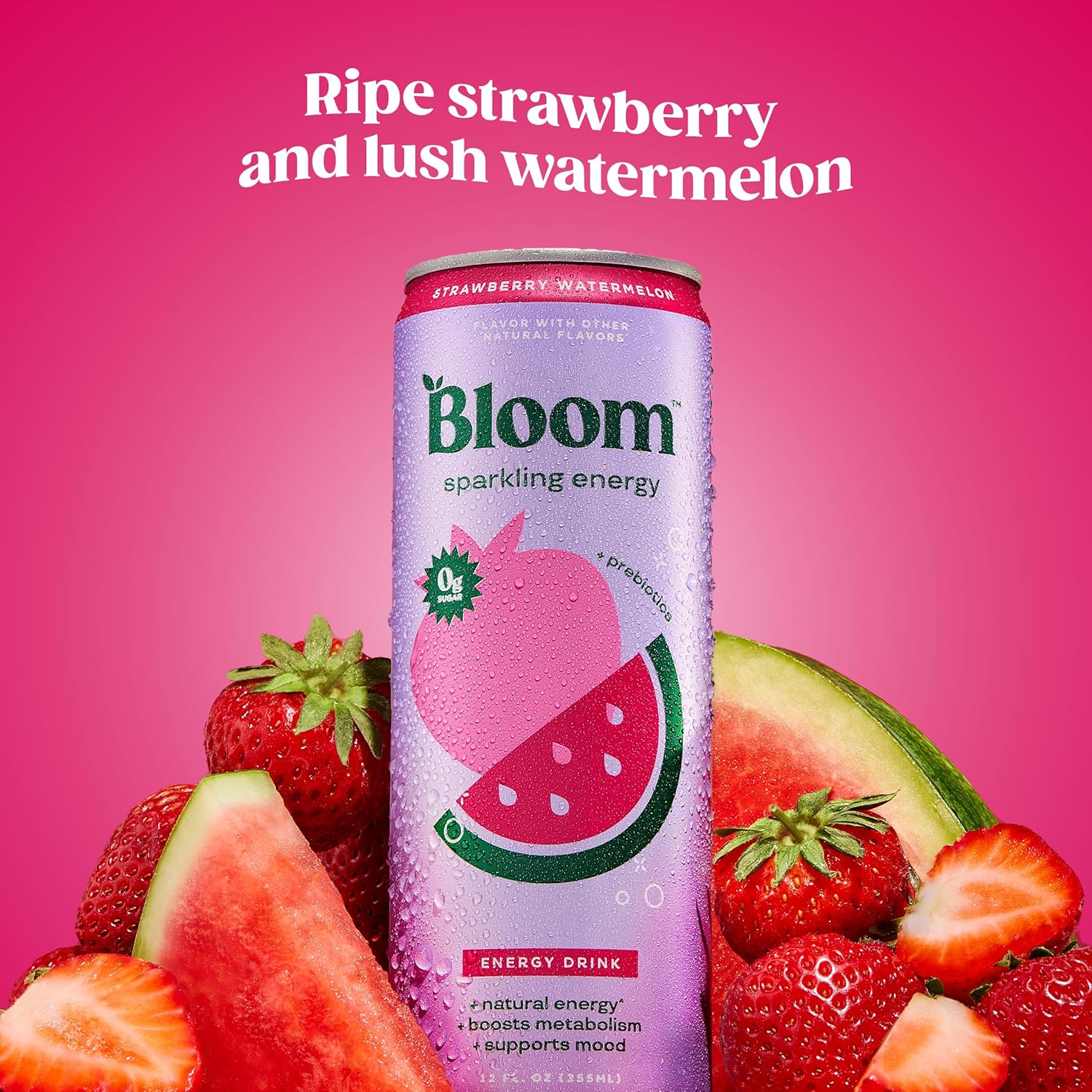 Bloom Sparkling Energy Drink, Strawberry Watermelon, 12oz (Pack of 12) - Image 2
