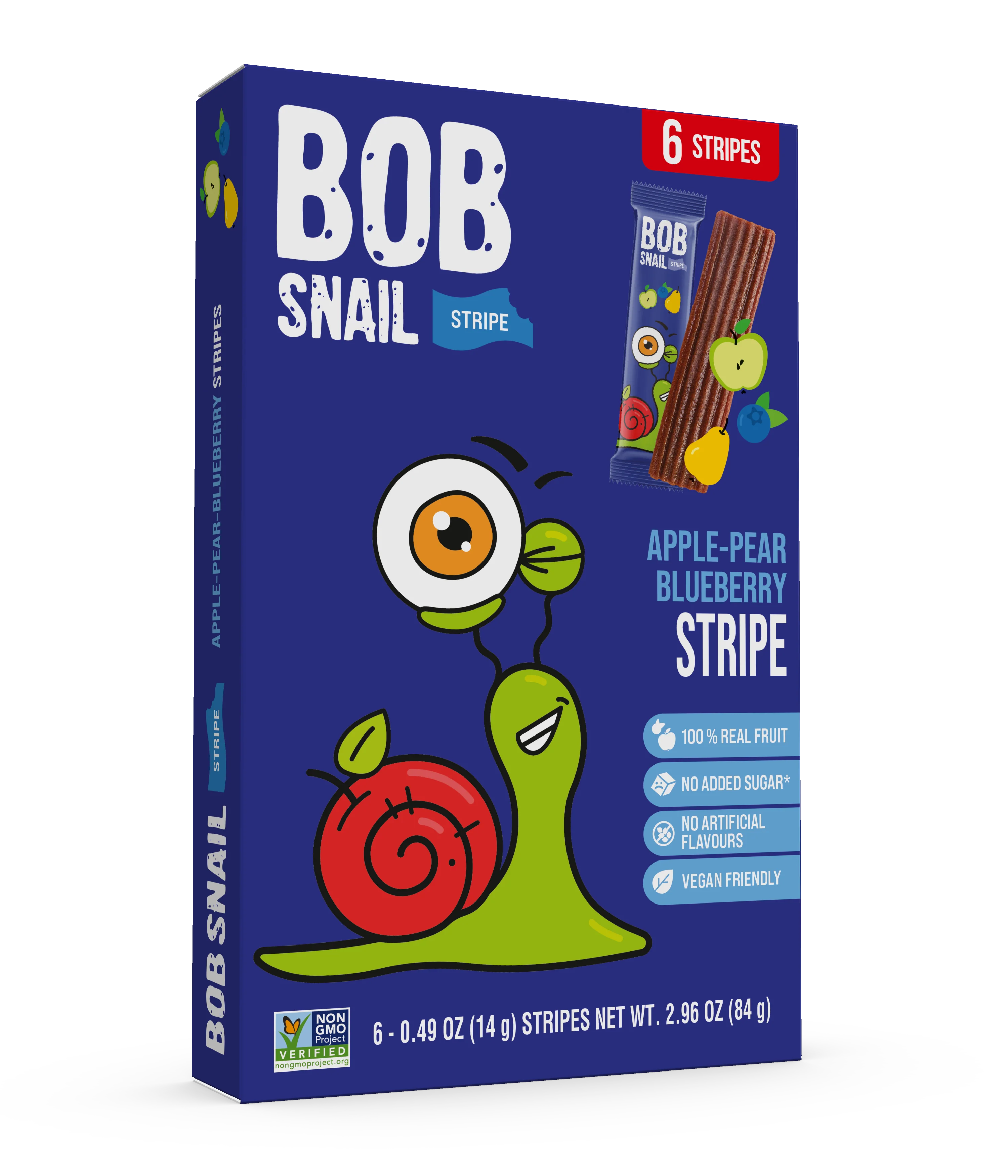 BOB SNAIL Fruit Leather Stripes, Apple Pear Blueberry, 0.49oz - 6 Stipes Per Box