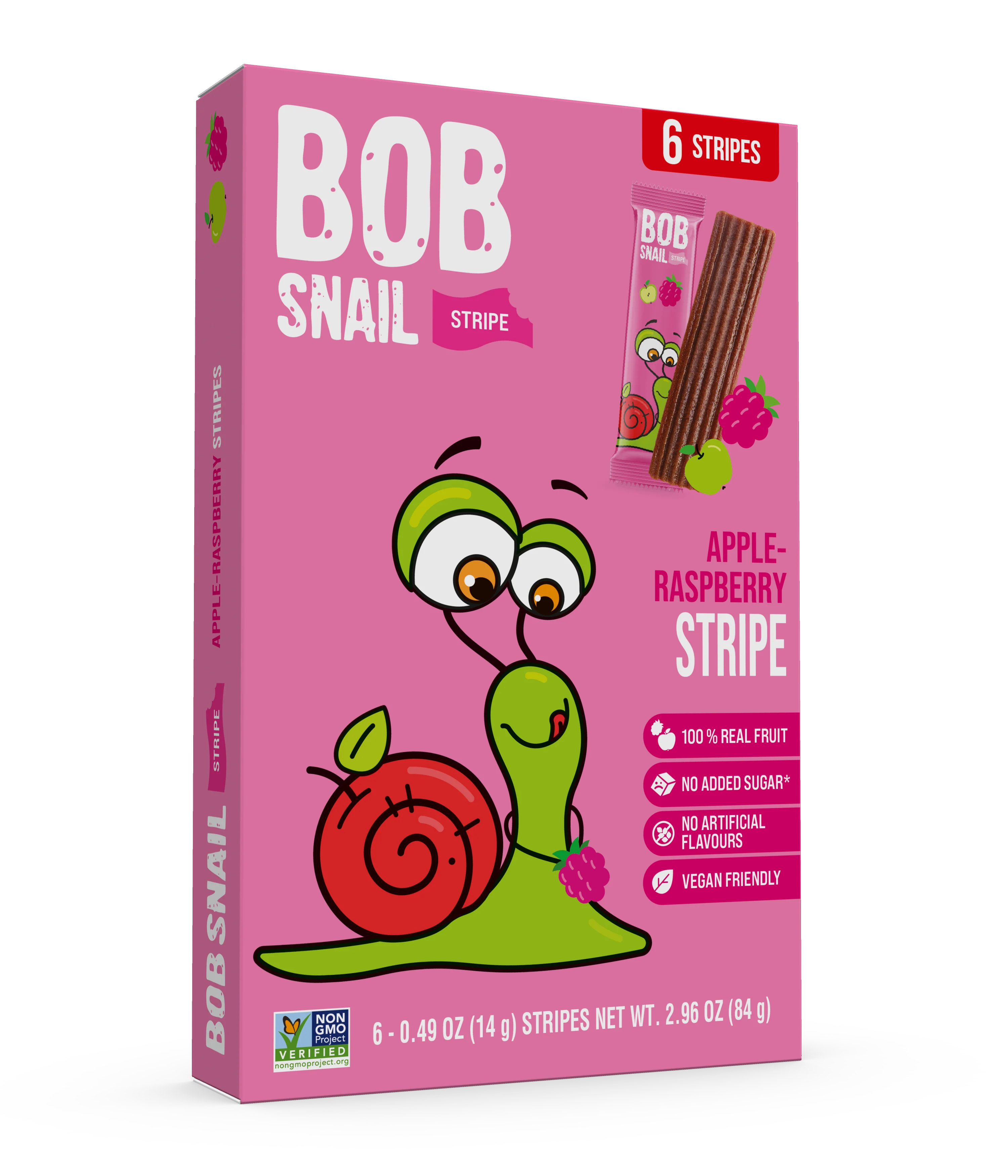 BOB SNAIL Fruit Leather Stripes, Apple Raspberry, 0.49oz - 6 Stipes Per Box