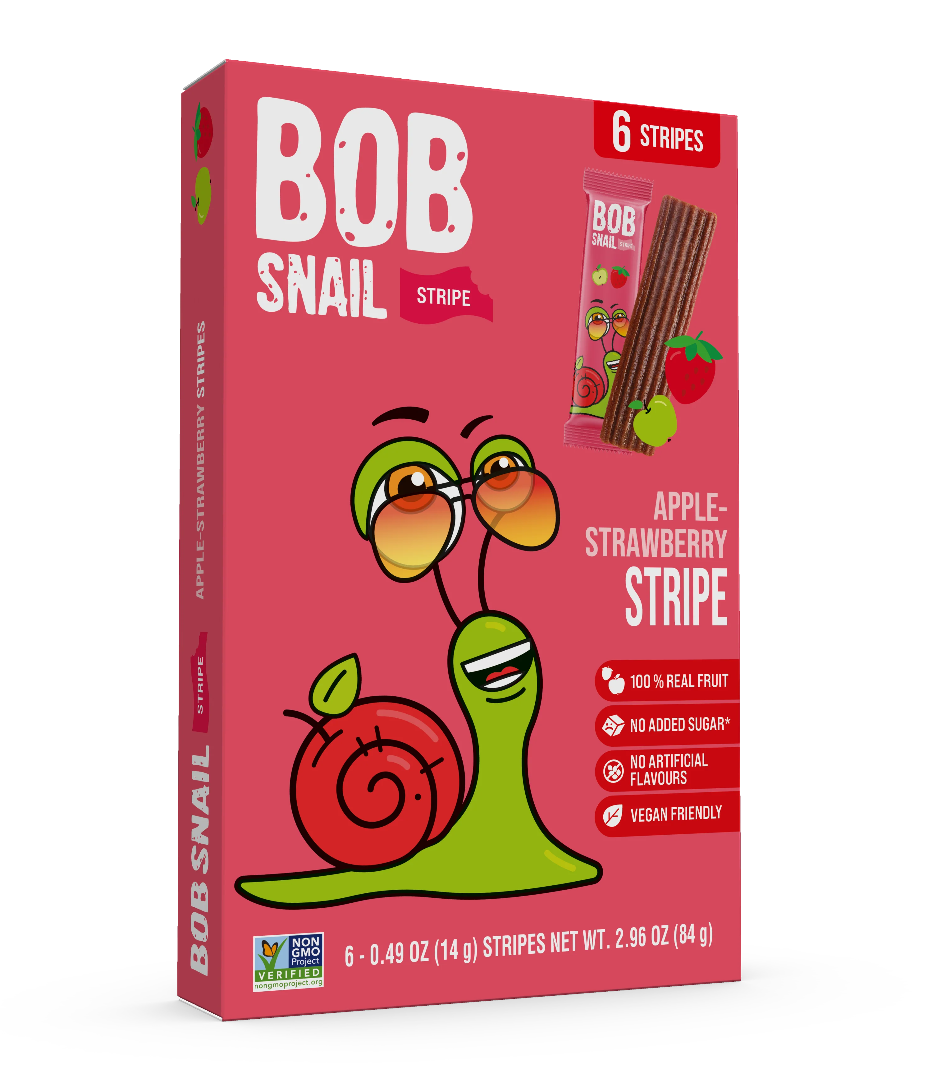 BOB SNAIL Fruit Leather Stripes, Apple Strawberry, 0.49oz - 6 Stipes Per Box