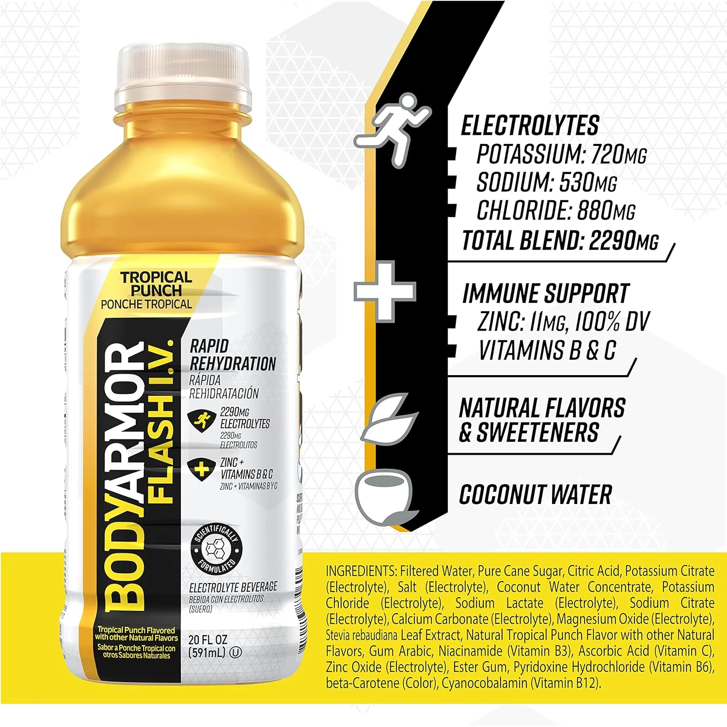 BodyArmor Flash I.V. Rapid Rehydration Electrolyte Beverage, Tropical Punch, 20oz (Pack of 12) - Image 3