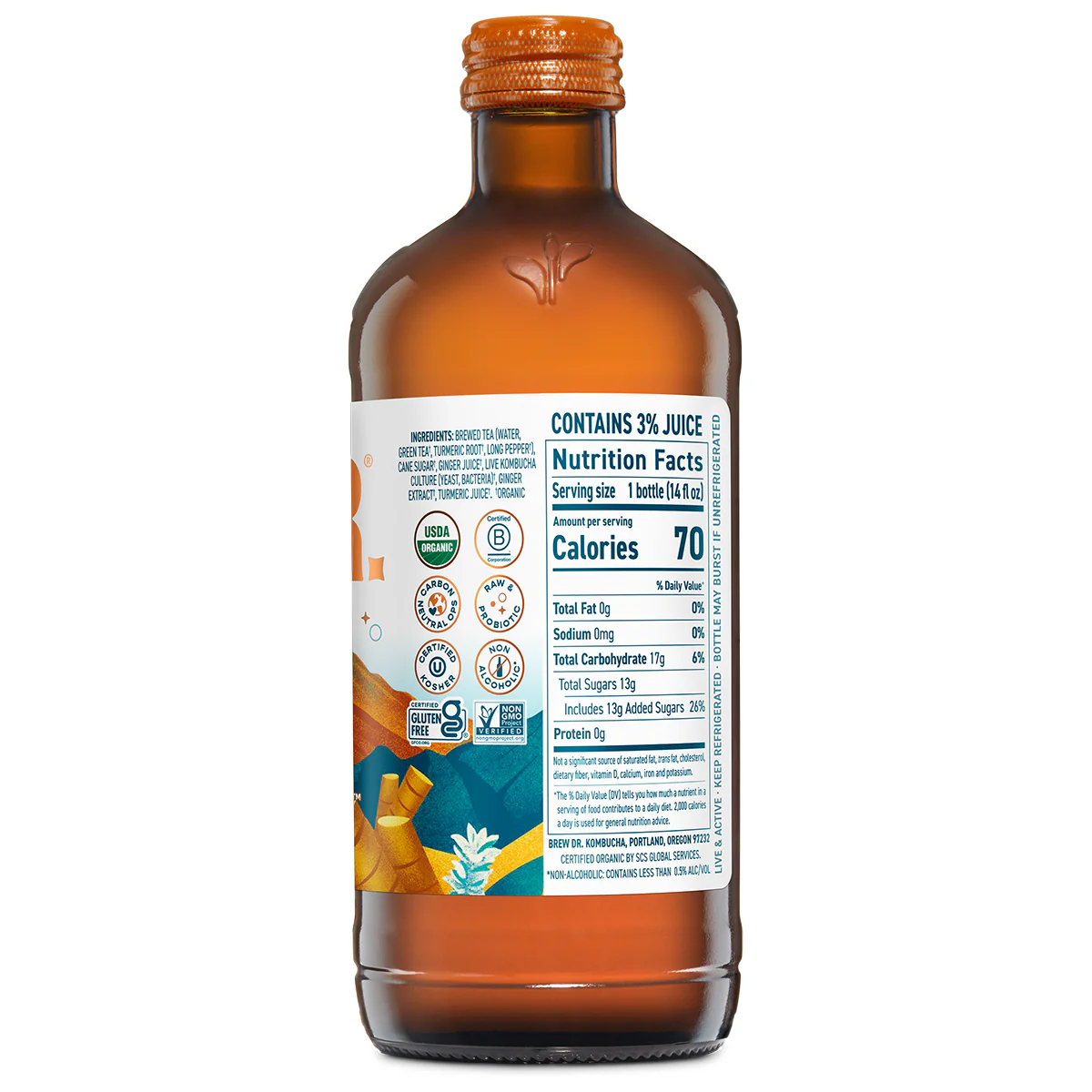 Brew Dr. Organic Kombucha Drink, Mountain Ginger, 14 fl oz Glass Bottles (Pack of 12) - Image 4