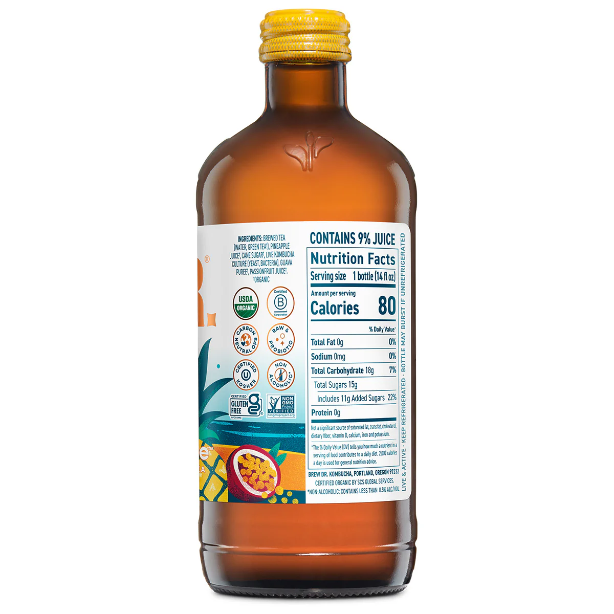 Brew Dr. Organic Kombucha Drink, Pineapple Paradise, 14 fl oz Glass Bottles (Pack of 12) - Image 2
