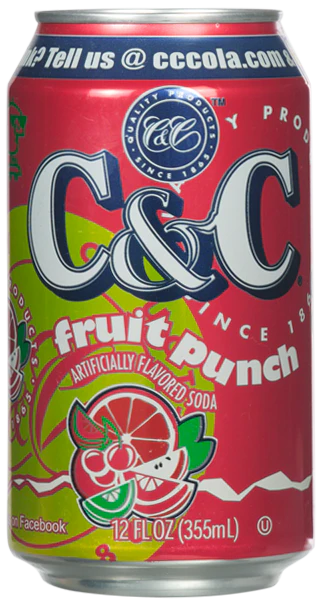 C&C Cola Soft Drink, Fruit Punch, 12oz (Pack of 24)