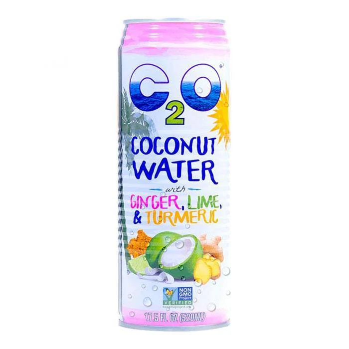 C2O Pure Coconut Water with Ginger, Lime and Turmeric 17.5 FL OZ (Pack of 12)