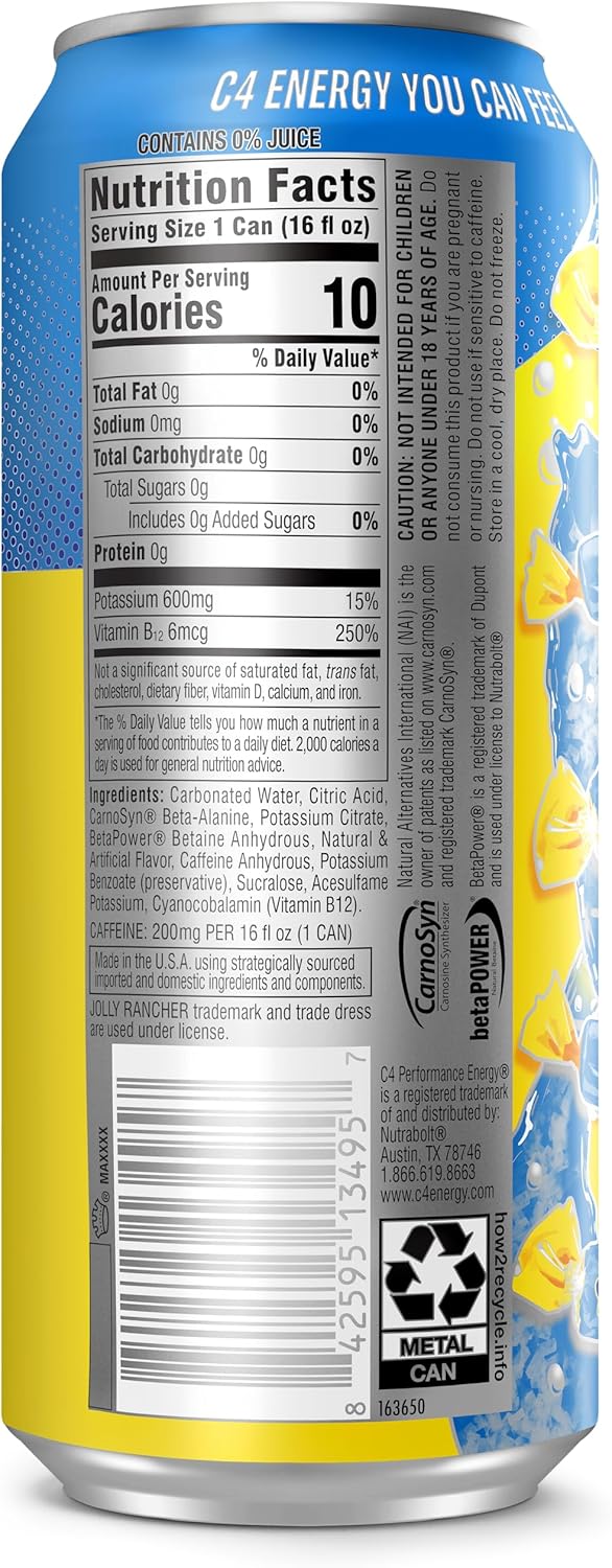 Cellucor C4 Performance Zero Sugar Energy Drink, Jolly Rancher Blue Raspberry, 16 FL oz (Pack of 12) - Image 3