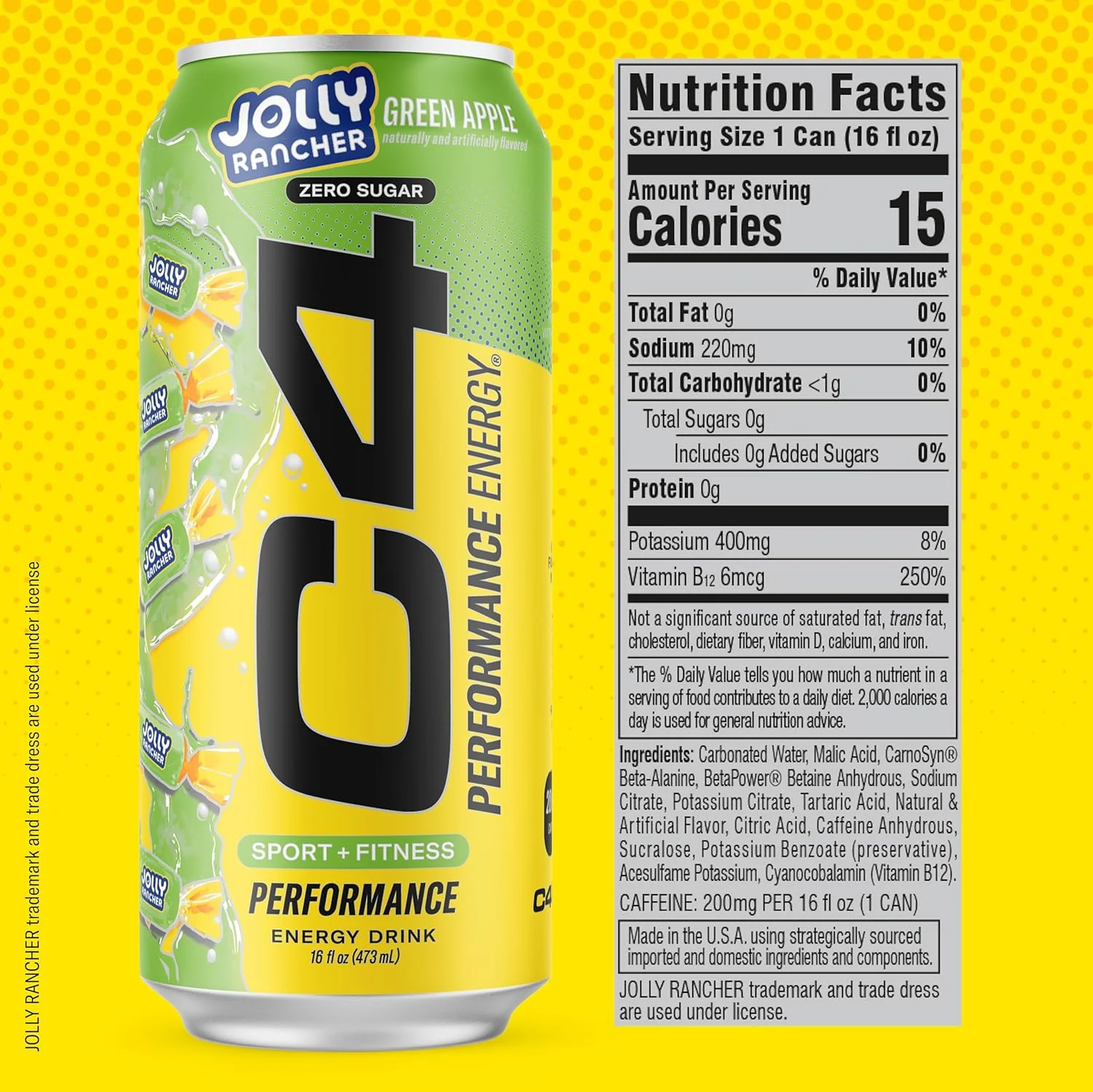Cellucor C4 Performance Zero Sugar Energy Drink, Jolly Rancher Green Apple, 16 oz (Pack of 12) - Image 3