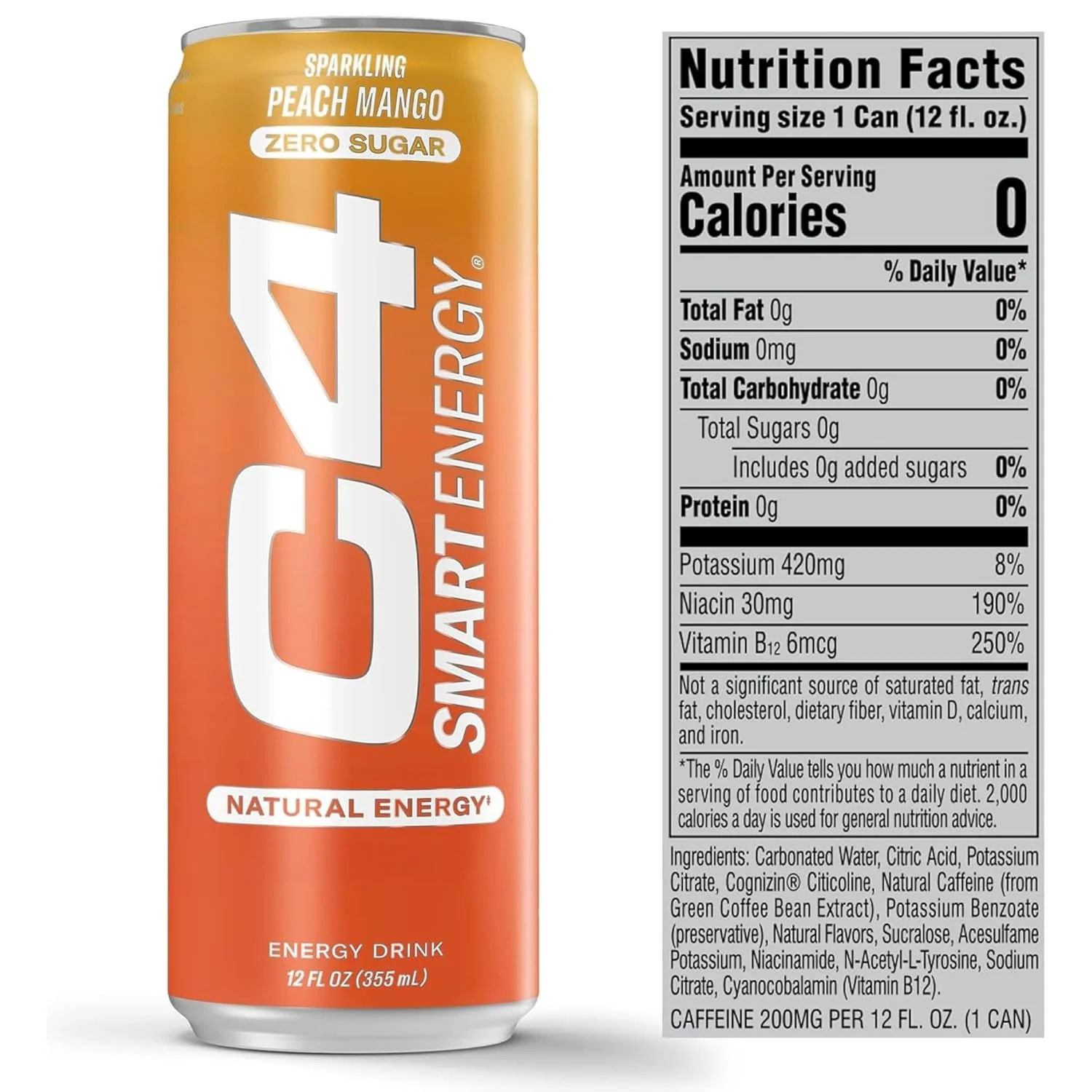 Cellucor C4 Smart Energy Drink, Peach Mango, 12oz (Pack of 12) - Image 2