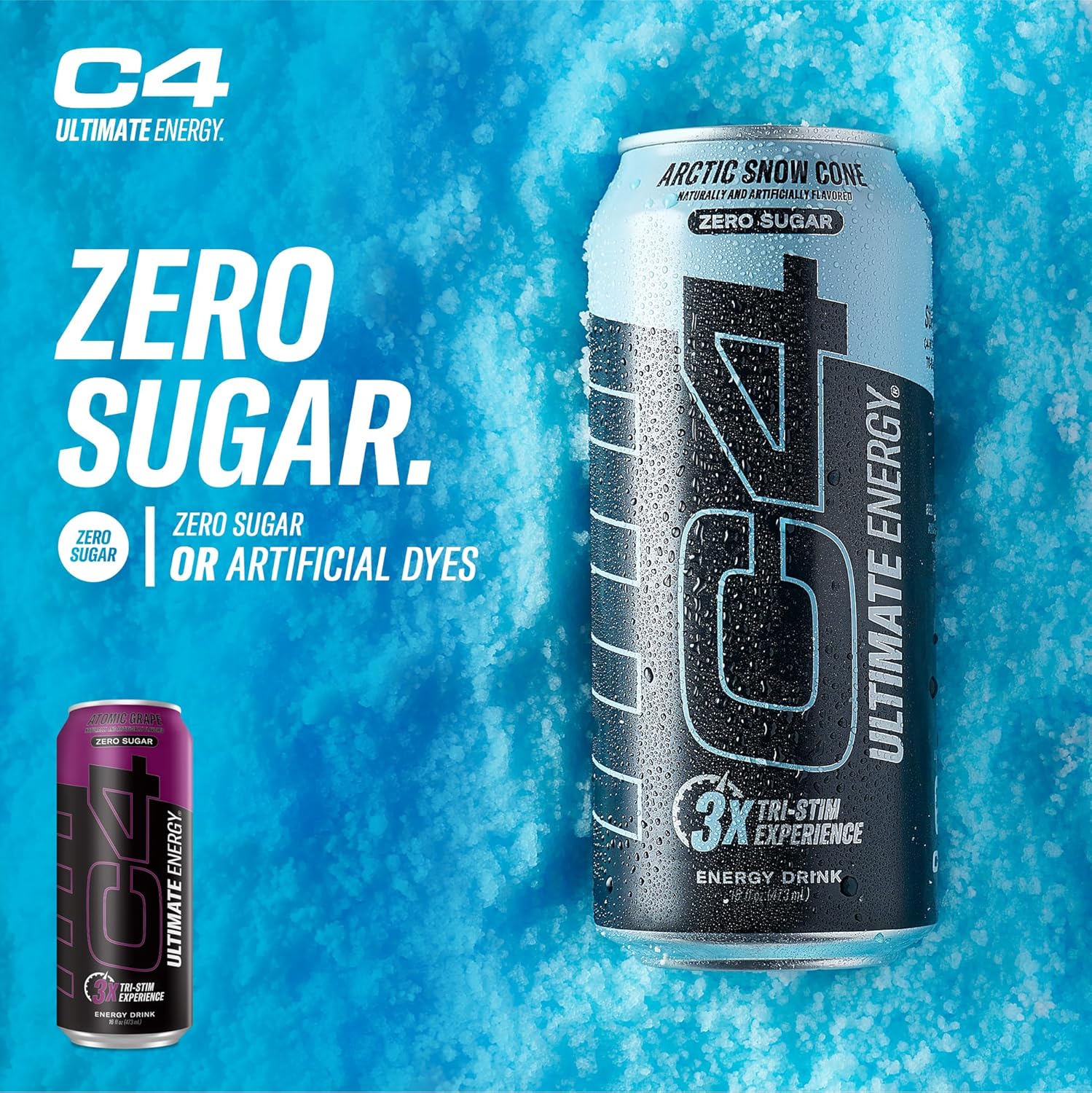 C4 Ultimate Sugar-Free Energy Drink, Atomic Grape, 16oz (Pack of 12) - Image 4