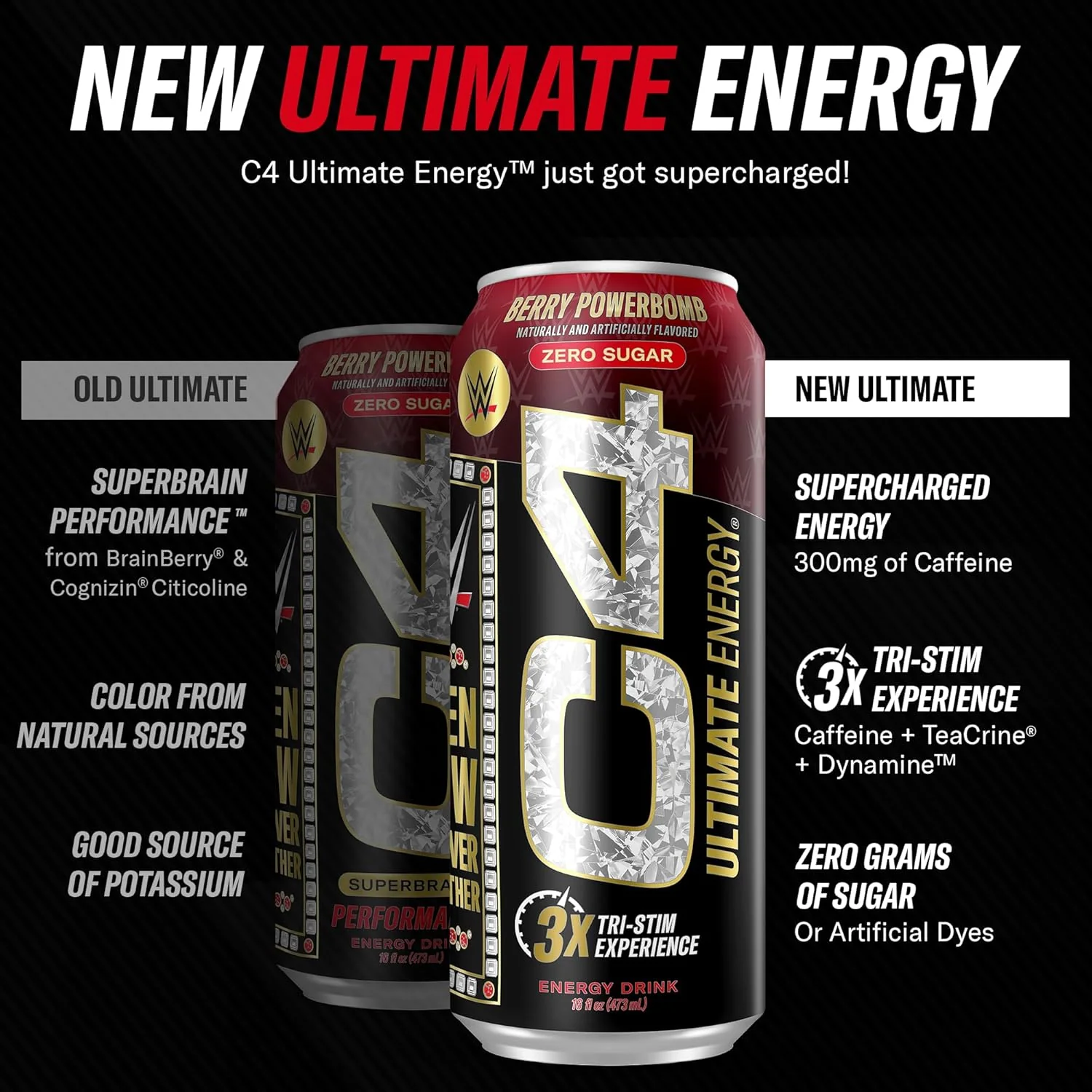 C4 Ultimate Sugar-Free Energy Drink, Berry Powerbomb, 16oz (Pack of 12) - Image 3