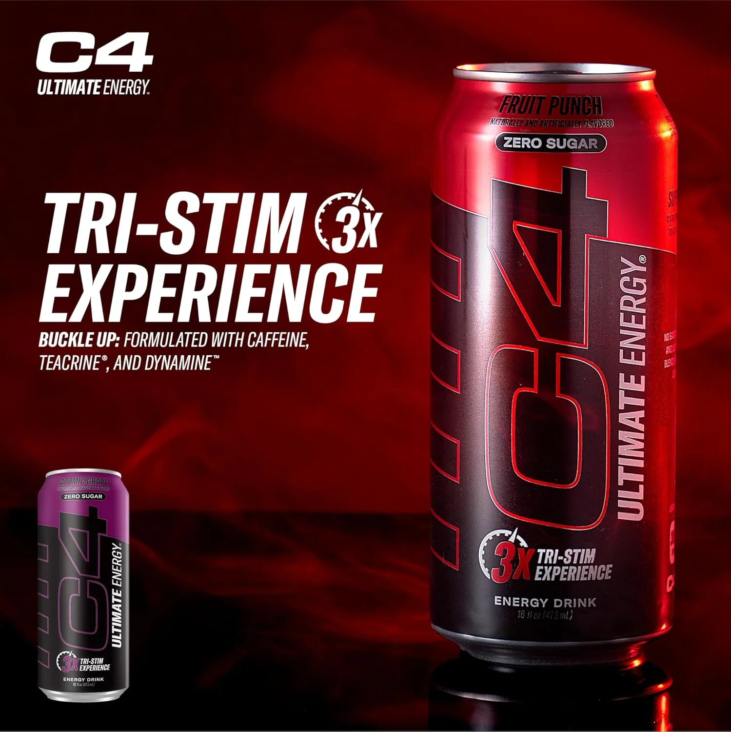 C4 Ultimate Sugar-Free Energy Drink, Electric Sour Apple, 16oz (Pack of 12) - Image 4