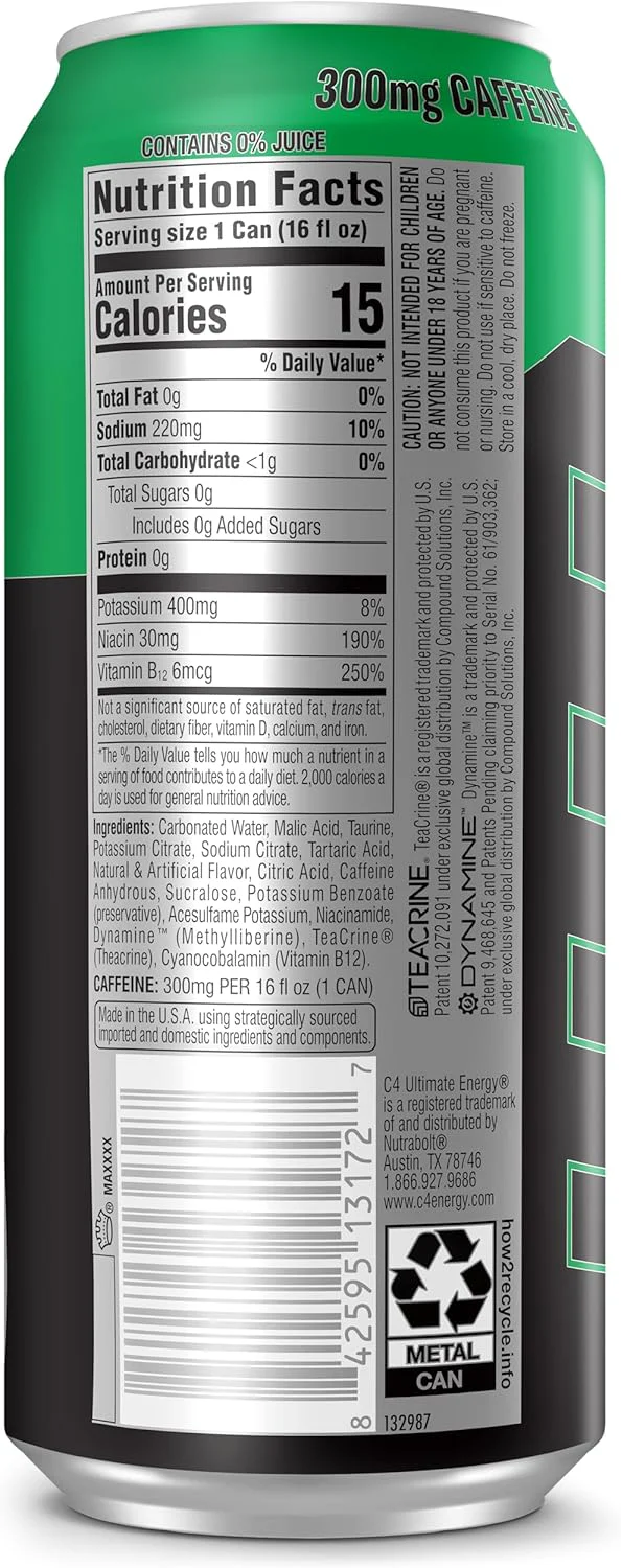 C4 Ultimate Sugar-Free Energy Drink, Electric Sour Apple, 16oz (Pack of 12) - Image 5