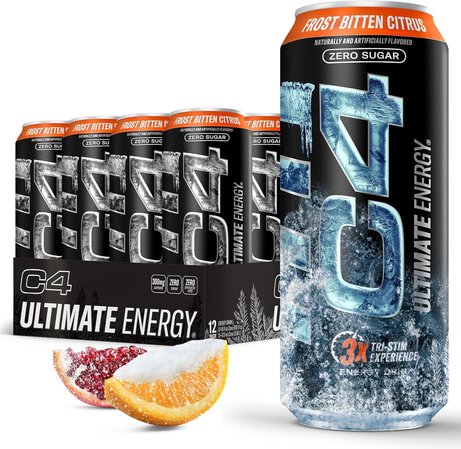 C4 Ultimate Sugar-Free Energy Drink, Frozen Bitten Citrus, 16oz (Pack of 12)
