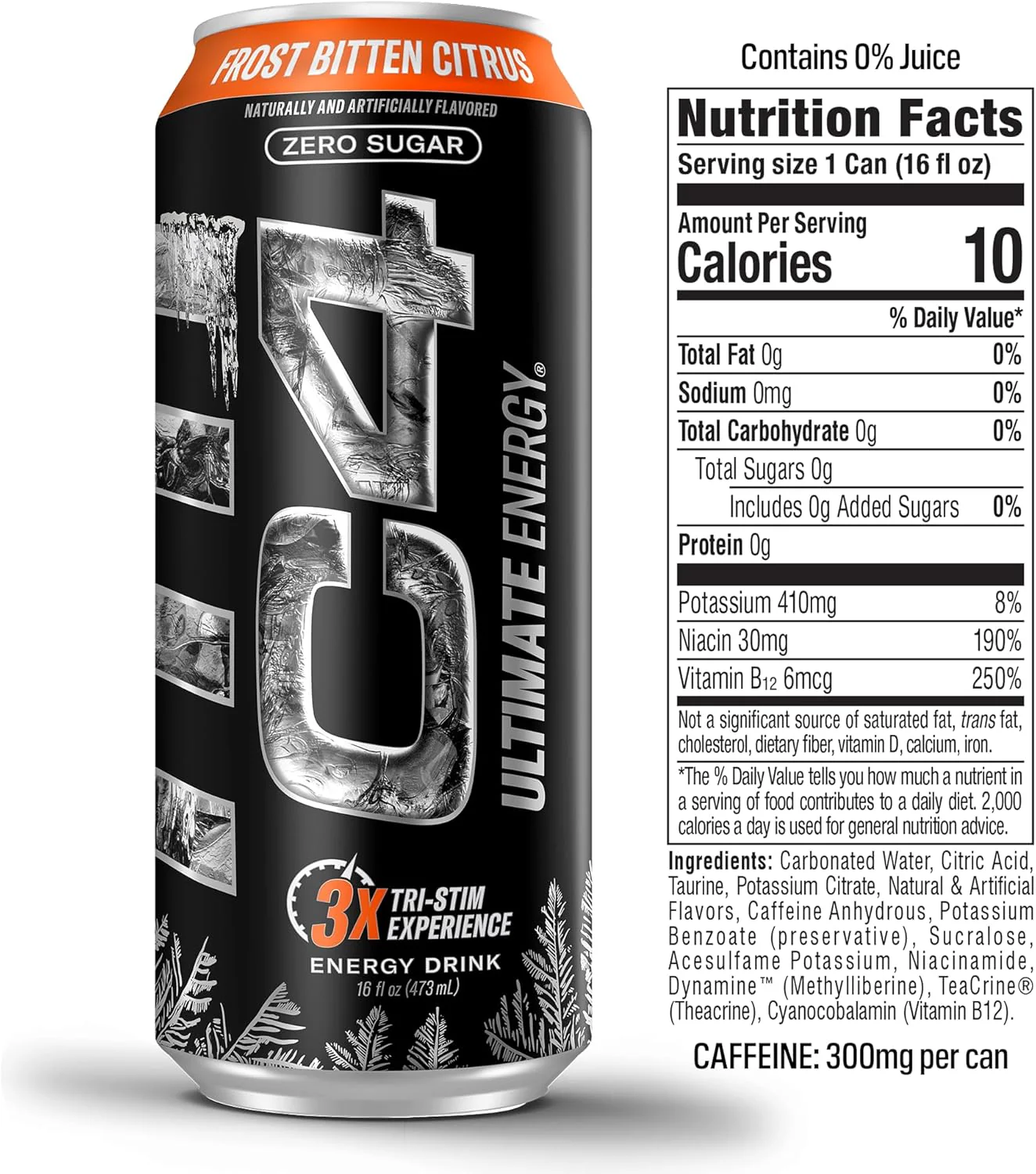 C4 Ultimate Sugar-Free Energy Drink, Frozen Bitten Citrus, 16oz (Pack of 12) - Image 2