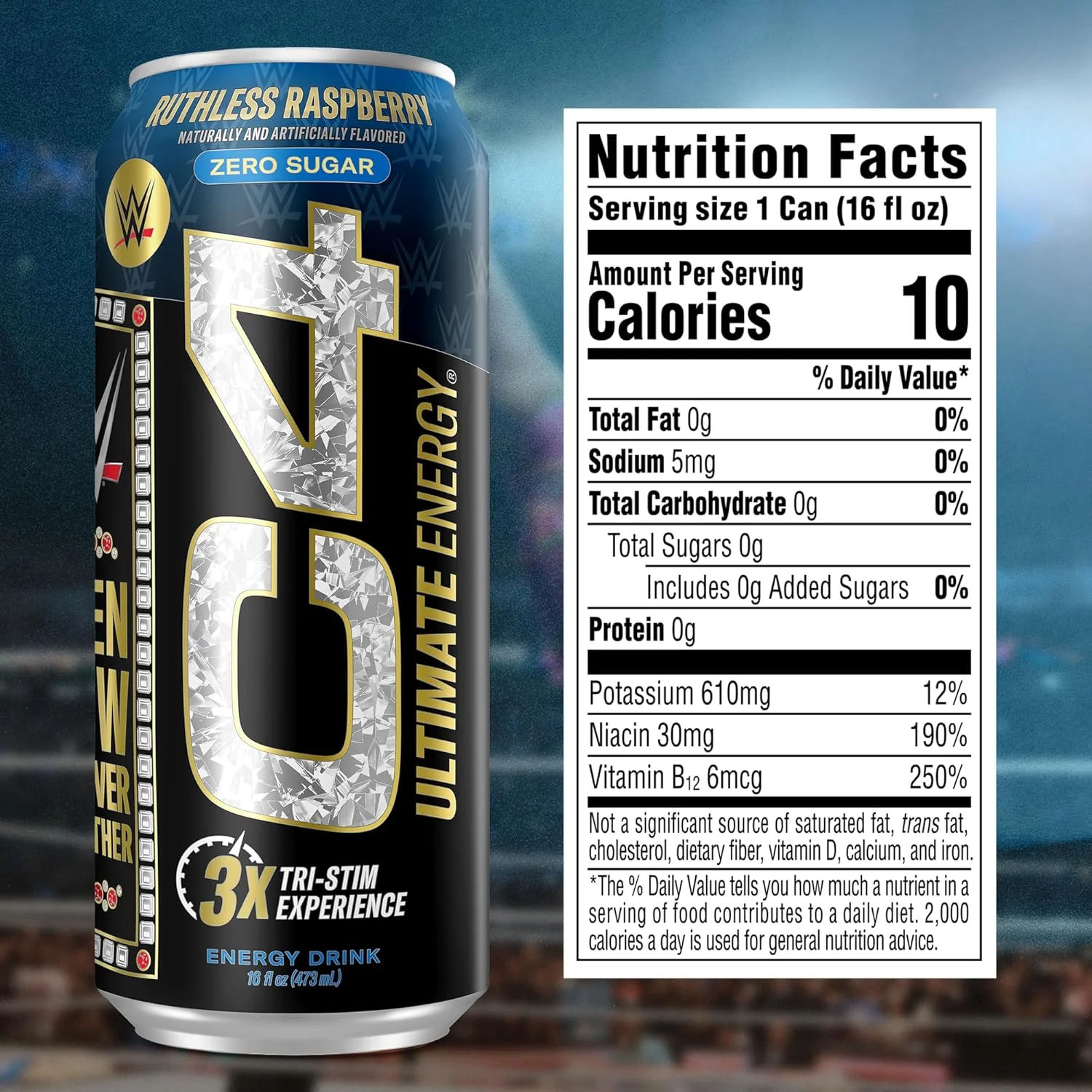C4 Ultimate Sugar-Free Energy Drink, Ruthless Raspberry, 16oz (Pack of 12) - Image 2
