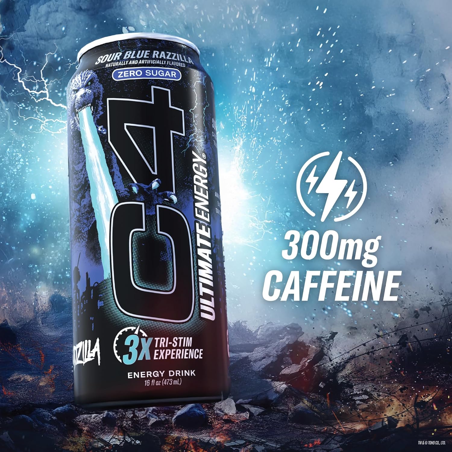 C4 Ultimate Sugar-Free Energy Drink, Sour Blue Razzilla, 16oz (Pack of 12) - Image 4