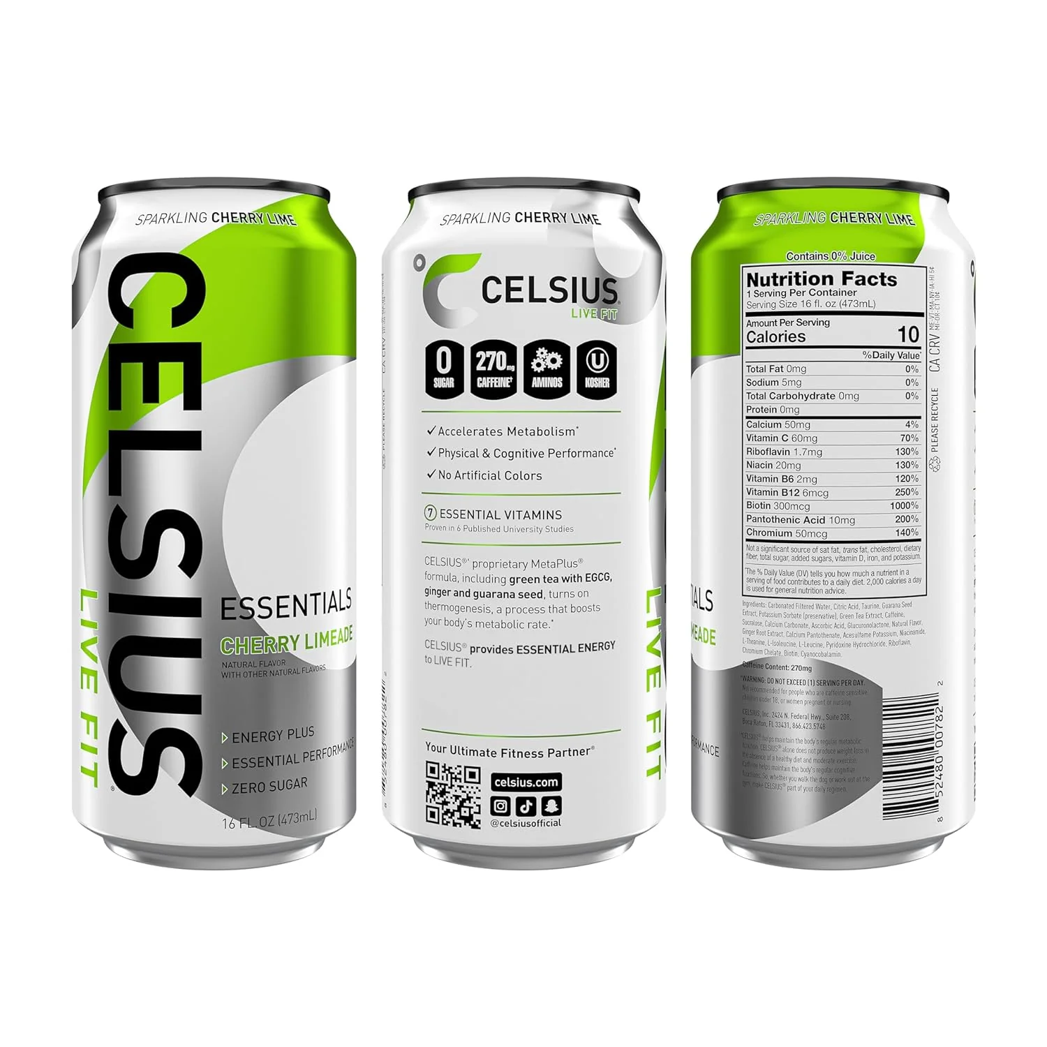 CELSIUS ESSENTIALS Sparkling Energy Drink, Cherry Limeade, 16oz (Pack of 12) - Image 3