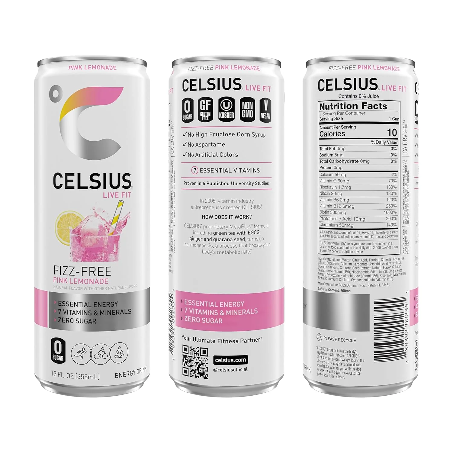 CELSIUS Fizz-Free Energy Drink, Pink Lemonade, 12oz (Pack of 12) - Image 3
