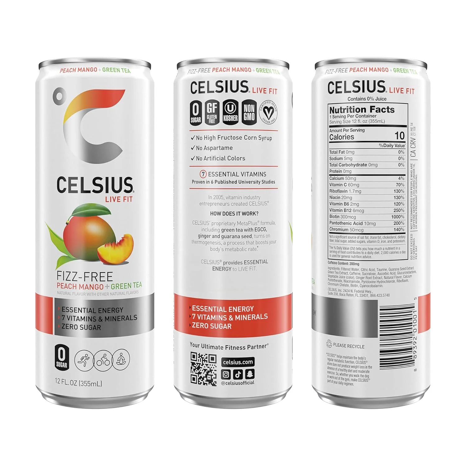 CELSIUS Fizz-Free Energy Drink, Peach Mango, 12oz (Pack of 12) - Image 3