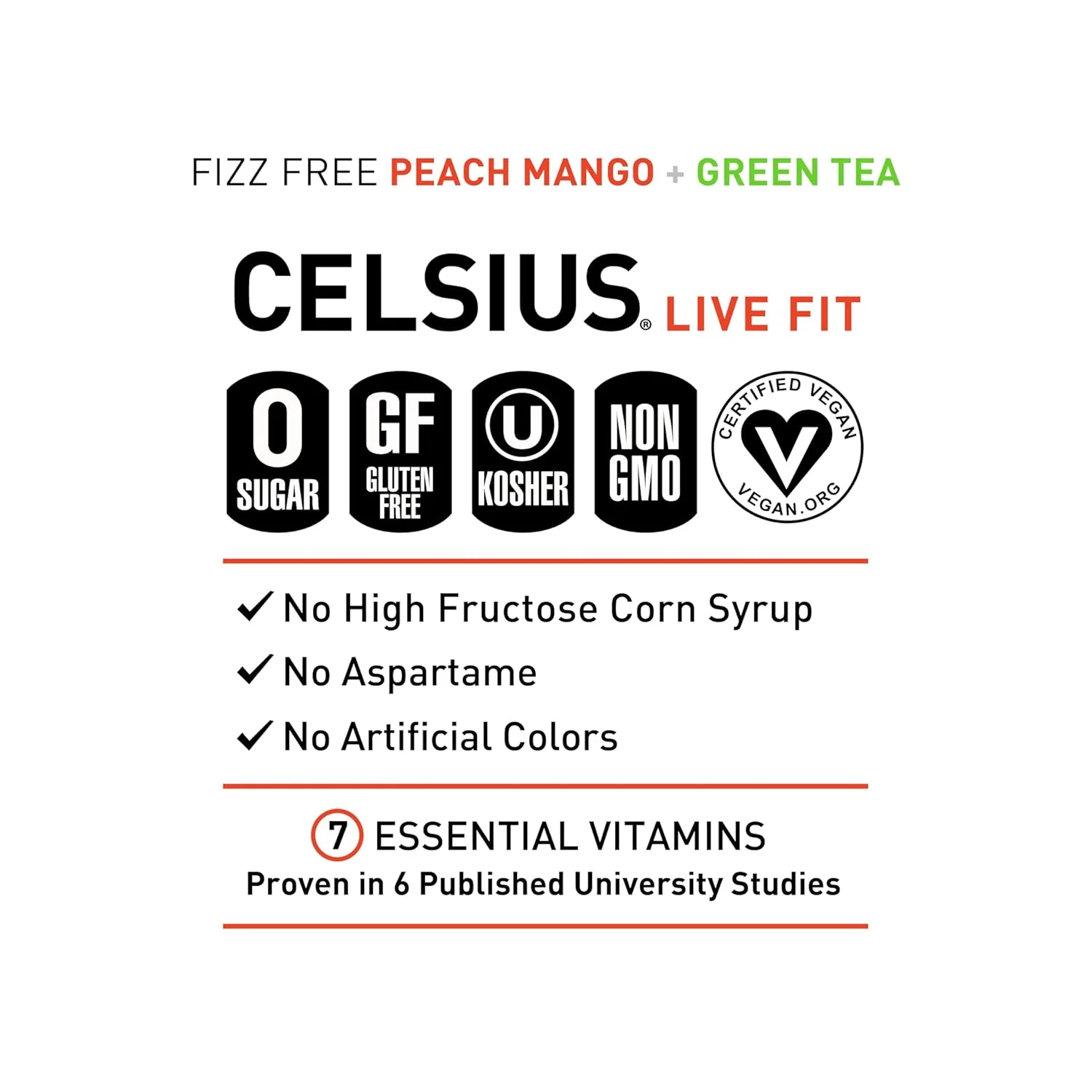 CELSIUS Fizz-Free Energy Drink, Peach Mango, 12oz (Pack of 12) - Image 4