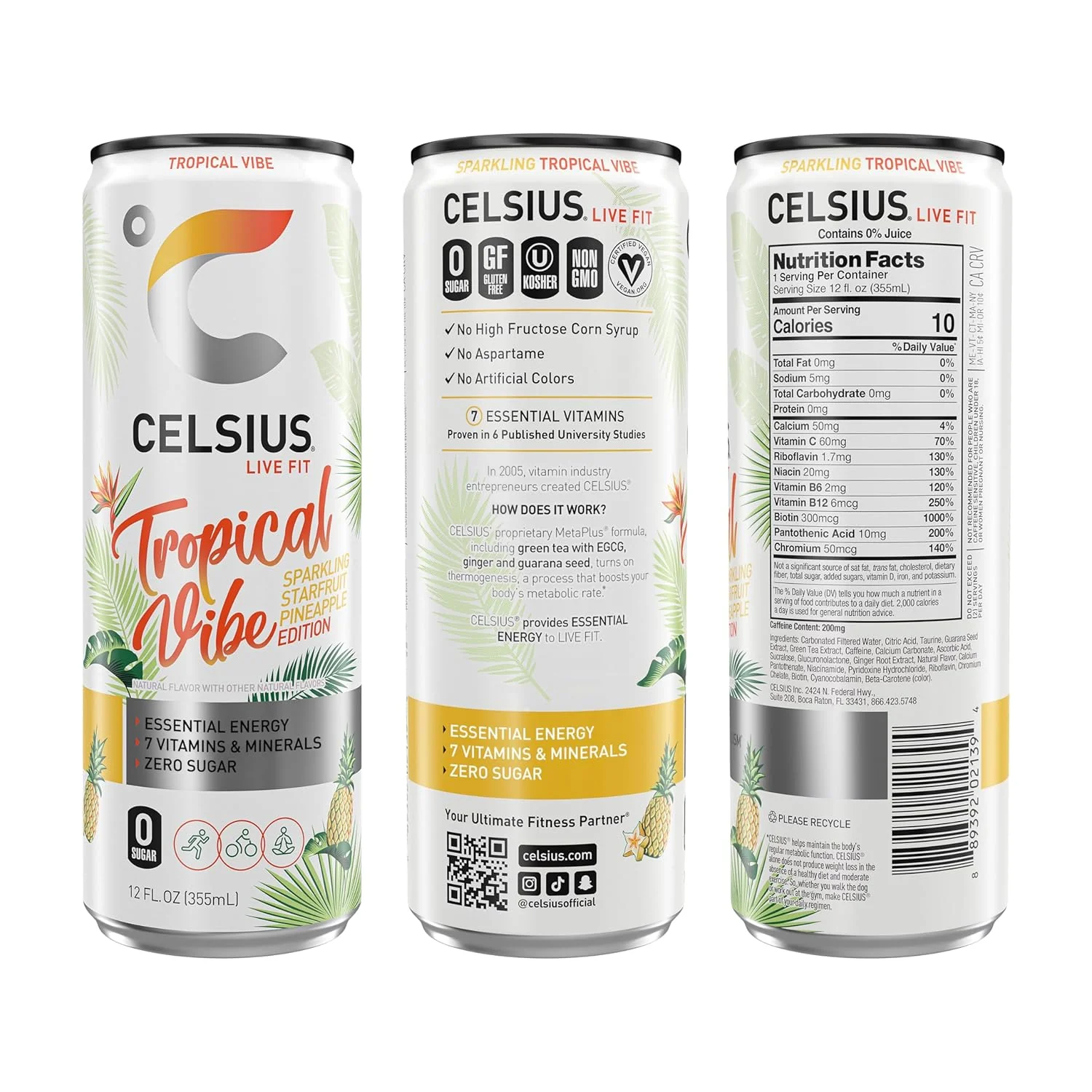 CELSIUS Sparkling Energy Drink, Tropical Vibe, 12oz (Pack of 12) - Image 3
