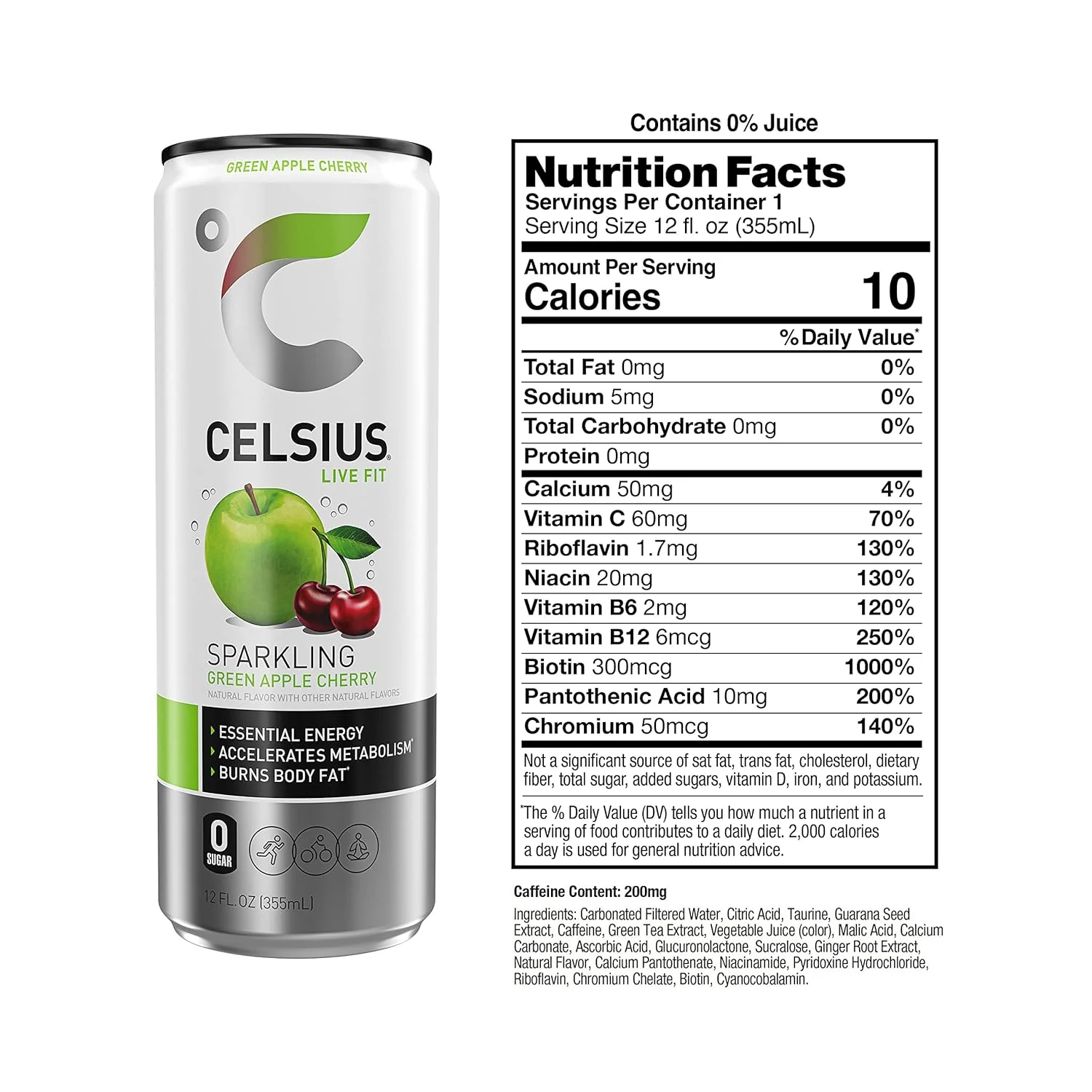 CELSIUS Sparkling Energy Drink, Green Apple Cherry, 12oz (Pack of 12) - Image 2