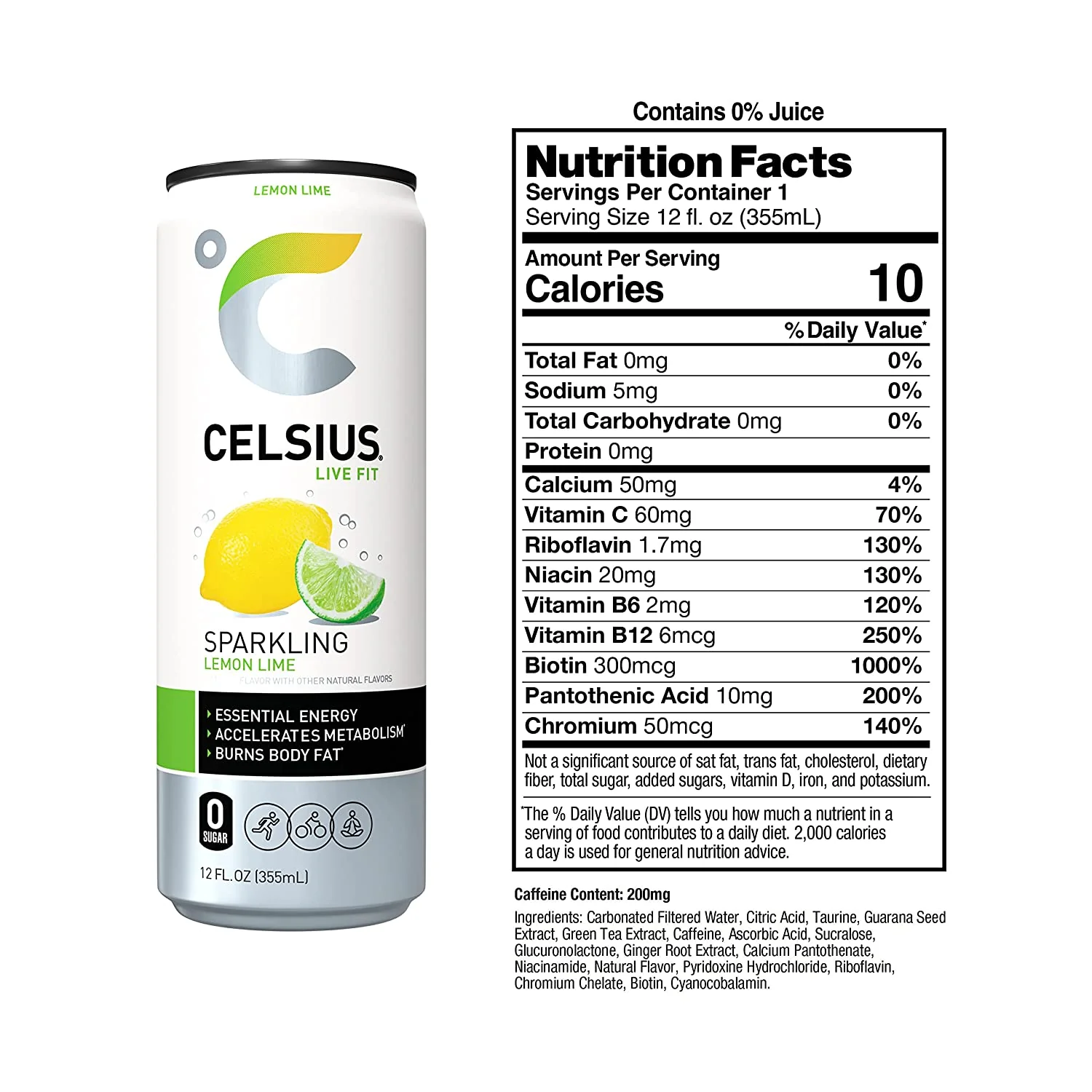 CELSIUS Sparkling Energy Drink, Lemon Lime, 12oz (Pack of 12) - Image 2