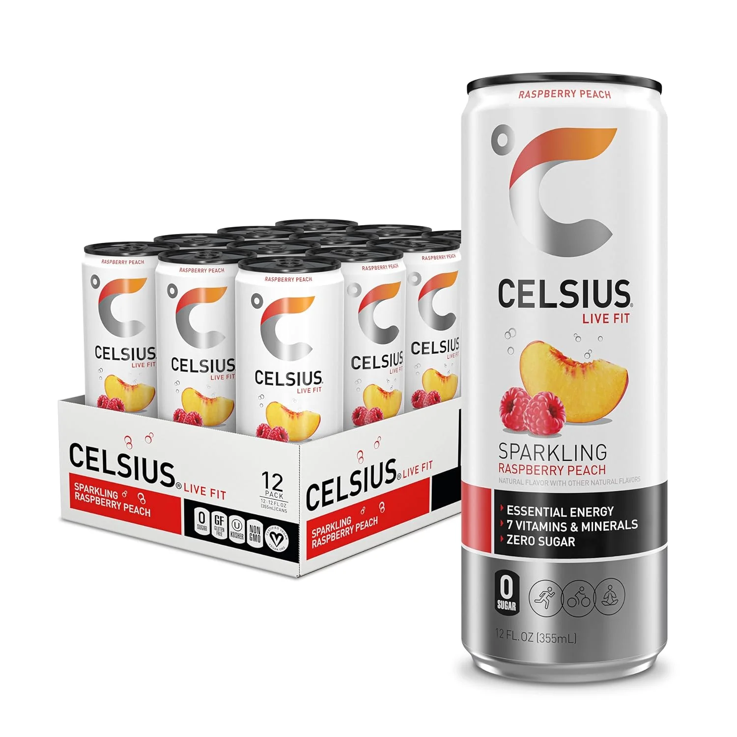 CELSIUS Sparkling Energy Drink, Raspberry Peach, 12oz (Pack of 12)