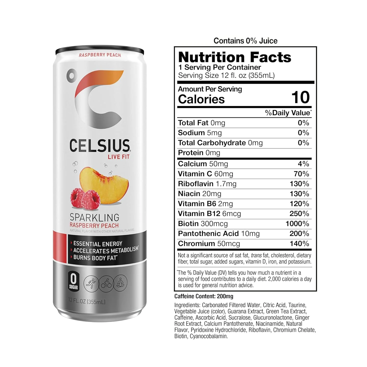 CELSIUS Sparkling Energy Drink, Raspberry Peach, 12oz (Pack of 12) - Image 2